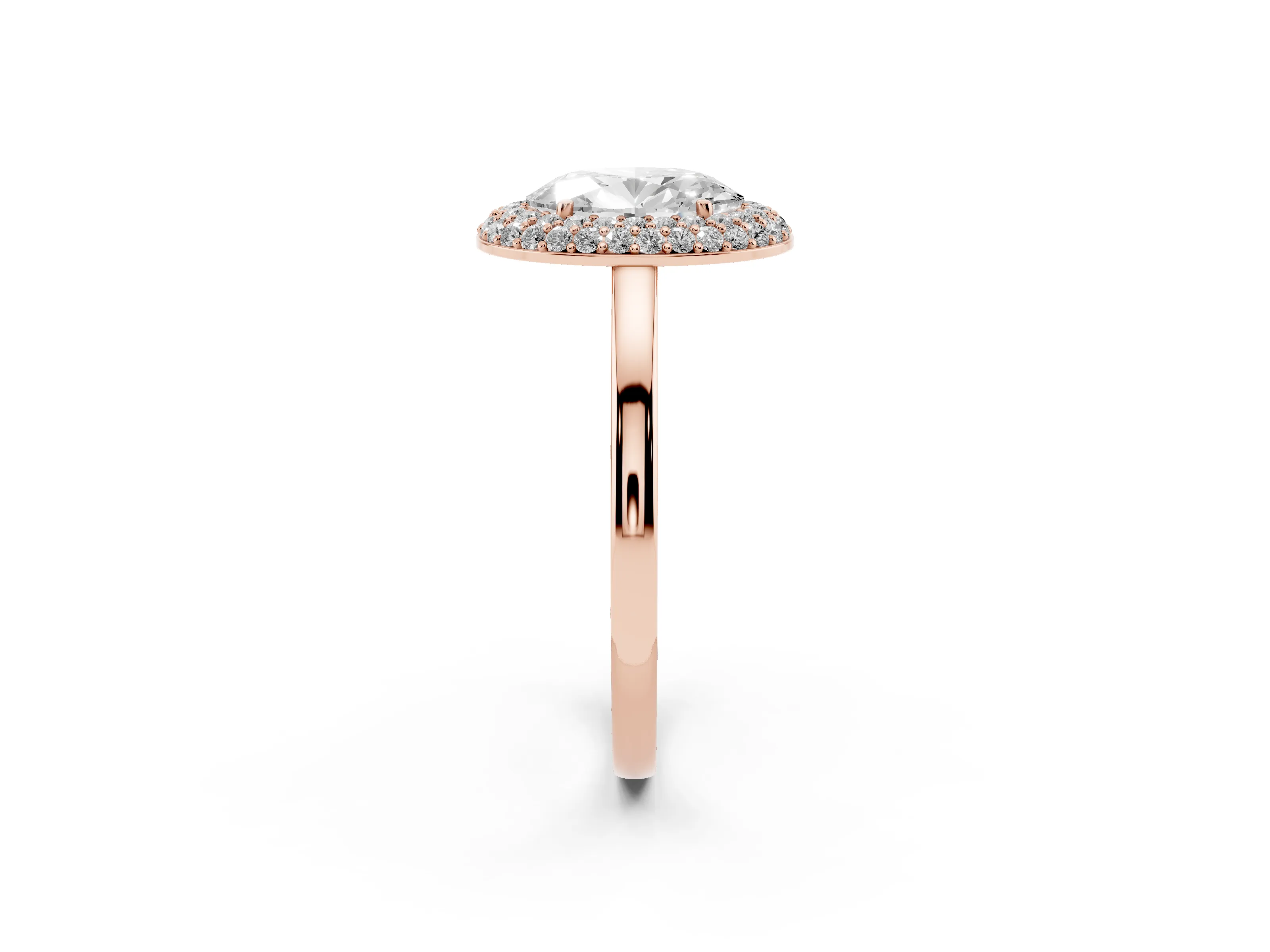Oval Cut Diamond Halo Engagement Ring Set in Rose gold with Solitaire Band and Prong Setting