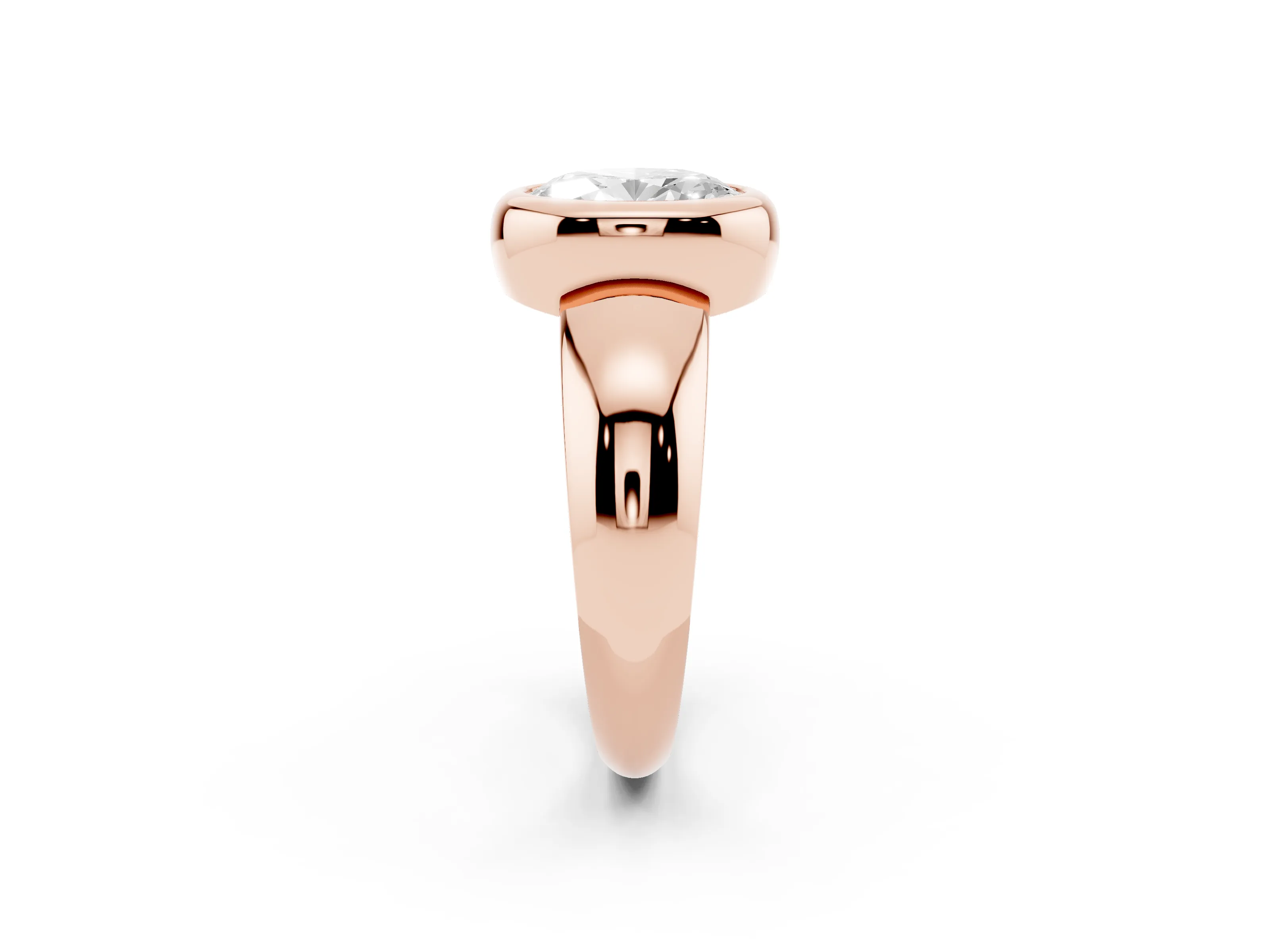 Bezel Set Oval Cut Diamond Solitaire Ring Set in Rose gold with Wide Band