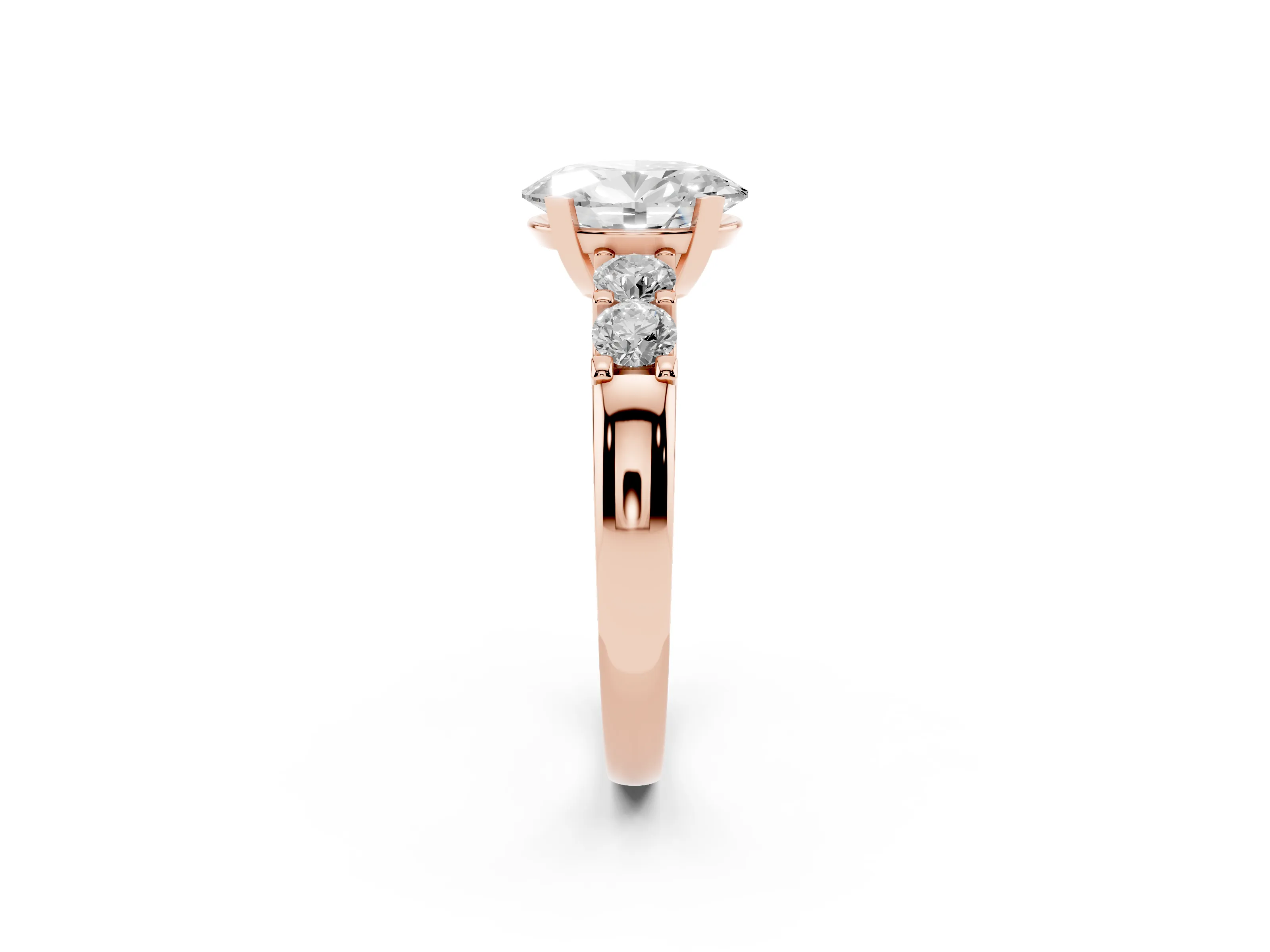 Oval Cut Diamond Five-Stone Prong Set Engagement Ring Set in Rose gold with Channel Band