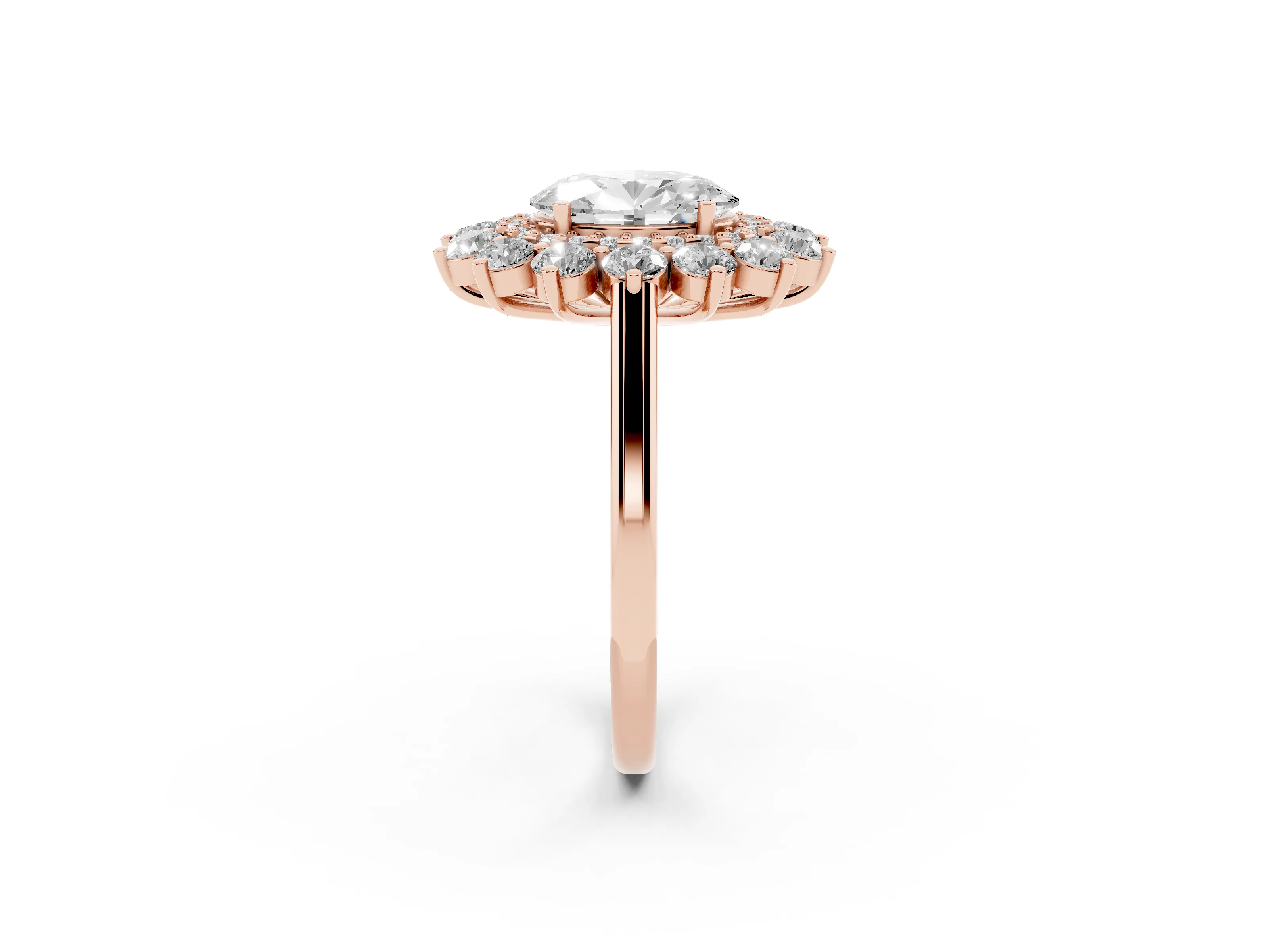 Oval Cut Diamond Floral Double Halo Ring Set in Rose gold with Round Petals