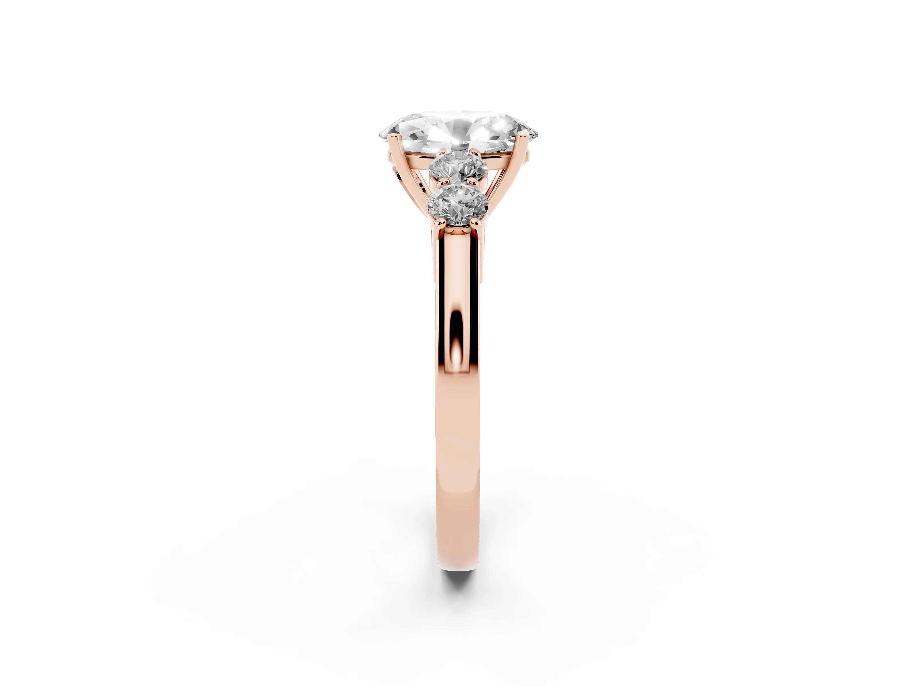 Oval Cut Diamond Five-Stone Prong Set Band Ring Set in Rose gold with Polished Band