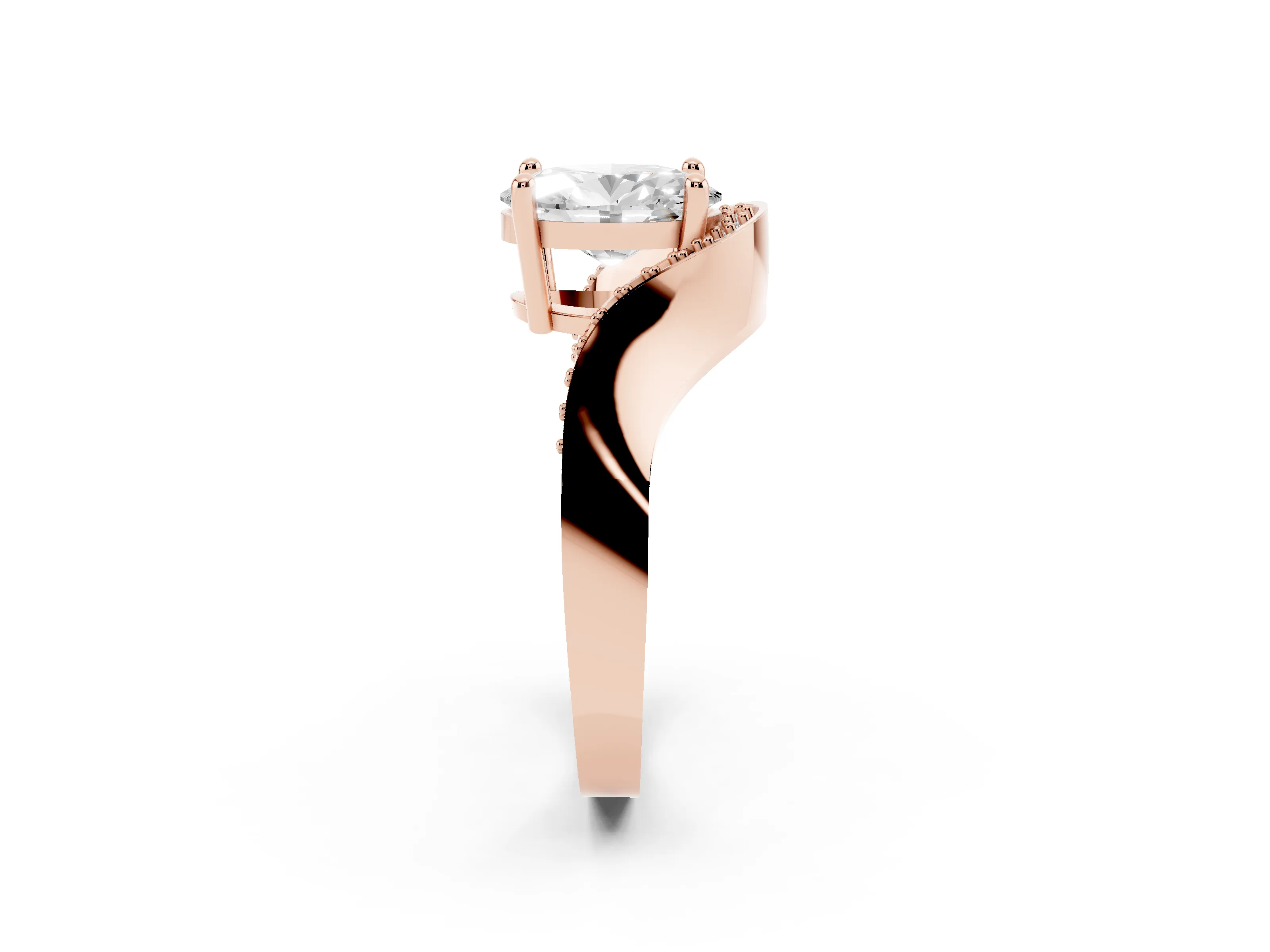 Oval Cut Diamond Solitaire Engagement Ring Set in Rose gold with Pavé Shoulders