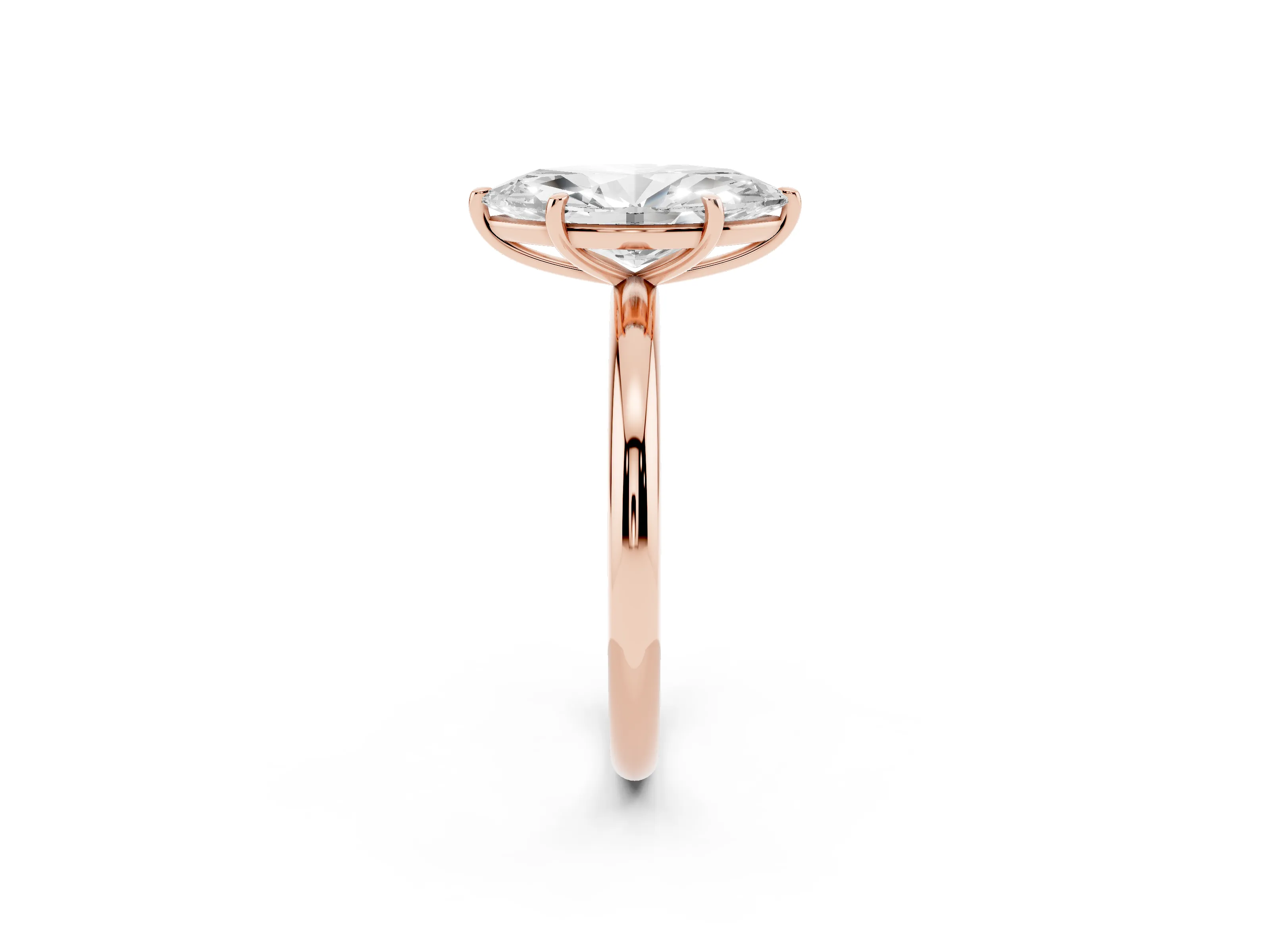 Oval Cut Diamond Solitaire Ring Set in Rose gold with Prong Setting on a Polished Plain Band