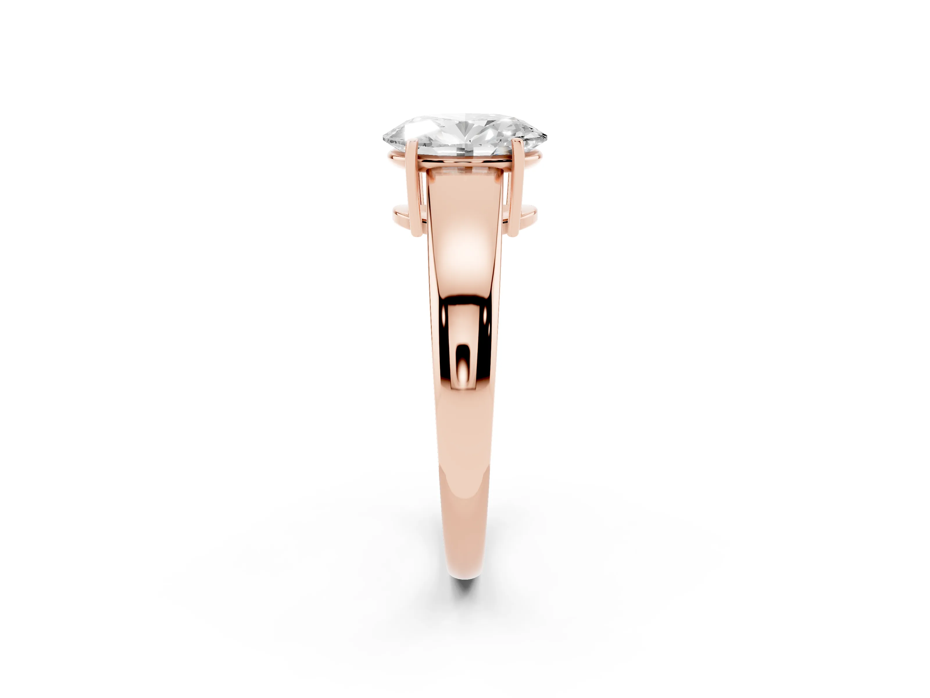 Oval Cut Diamond Solitaire Ring Set in Rose gold with Tapered Band and Prong Setting