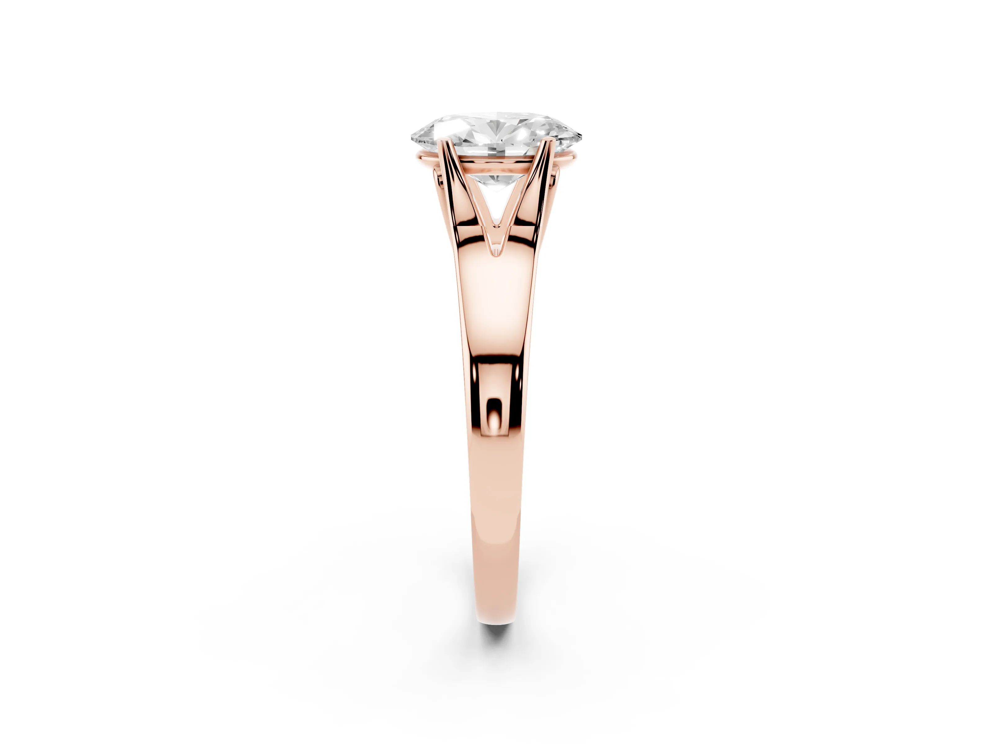 Oval Cut Diamond Solitaire Ring Set in Rose gold with Arched Cathedral Band and Prong Setting