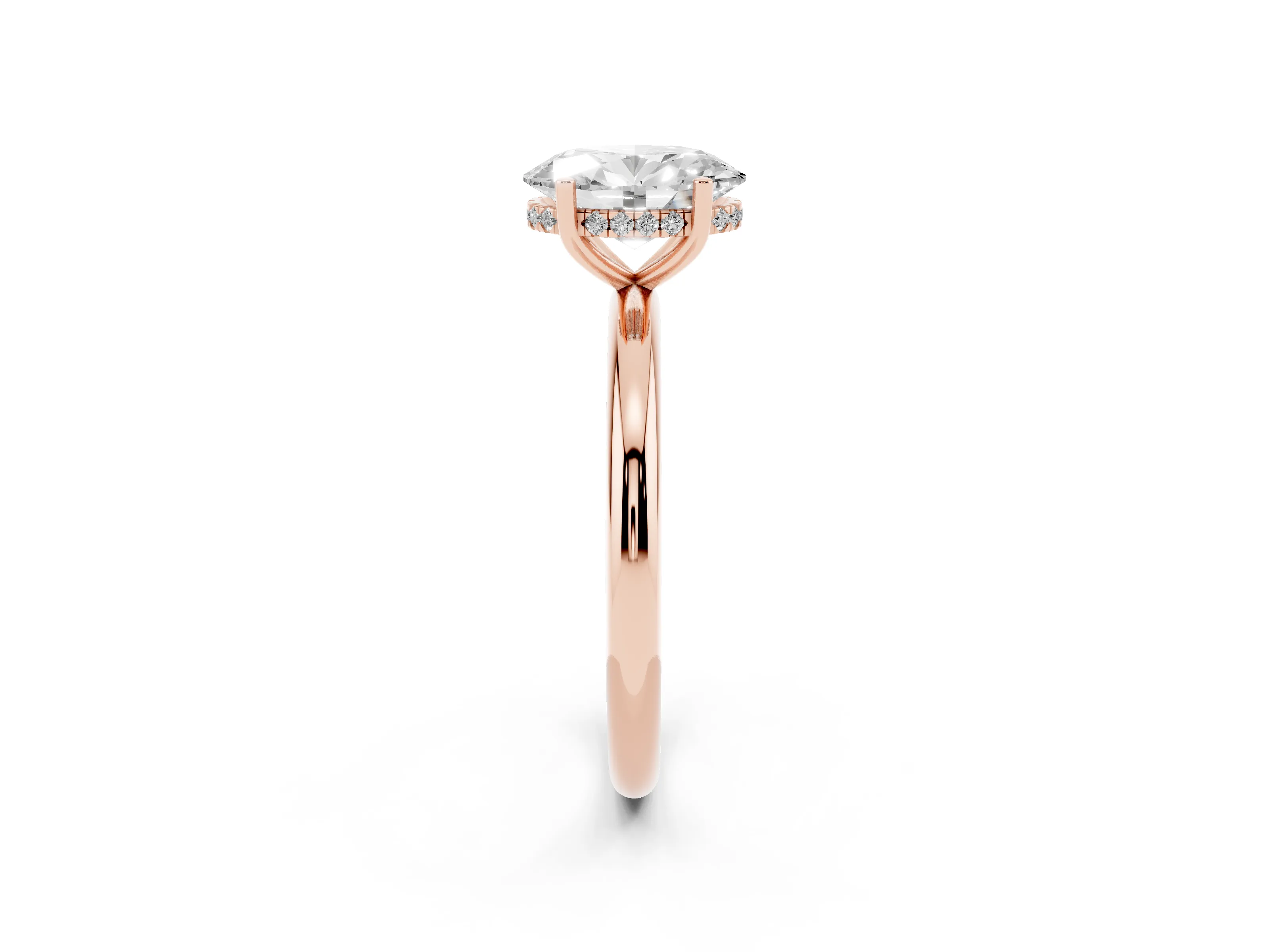Oval Cut Diamond Solitaire Engagement Ring Set in Rose gold with Prong Setting and Polished Band
