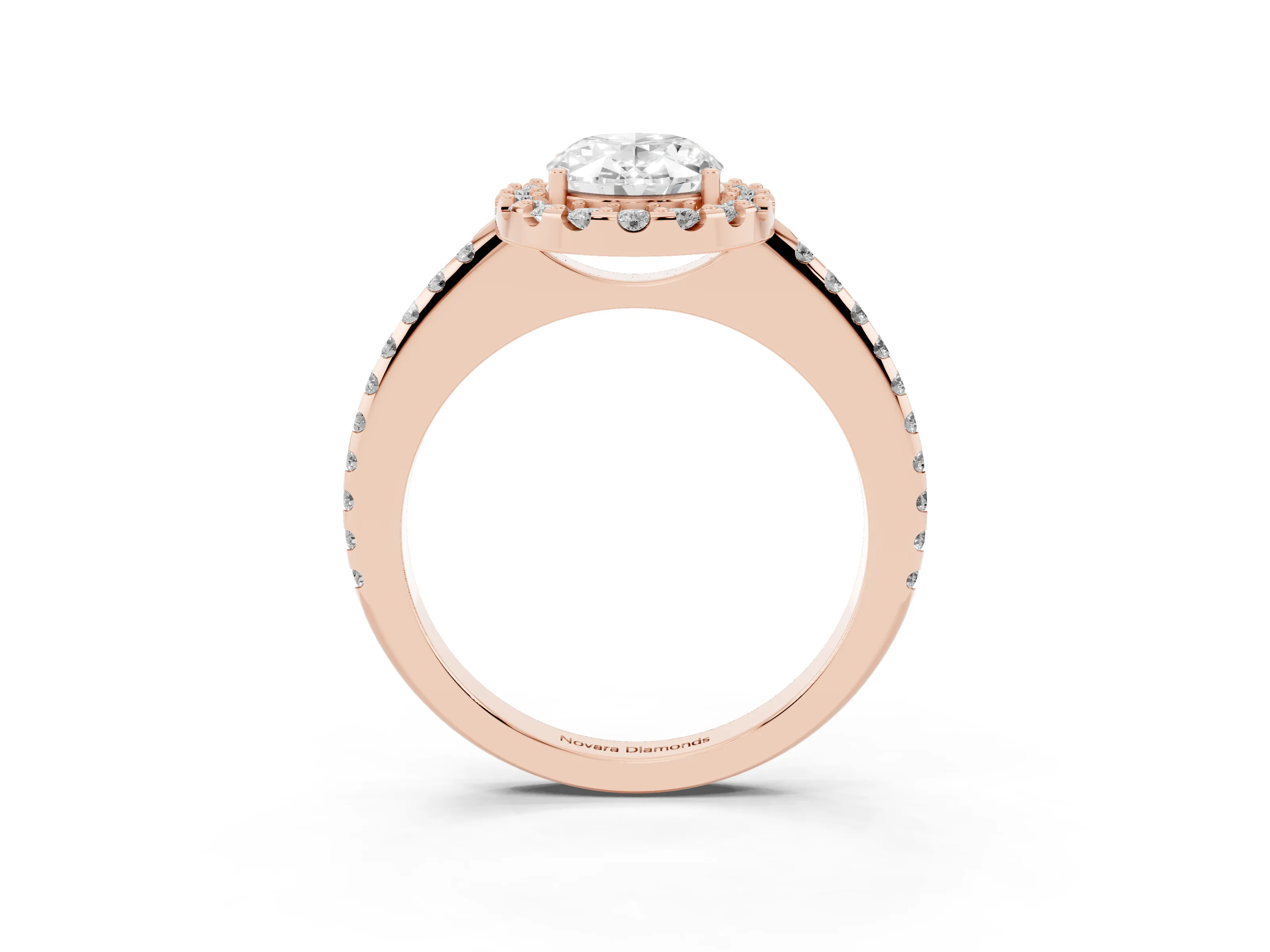 Oval Cut Diamond Pavé Halo Ring Set in Rose gold with Prong Setting
