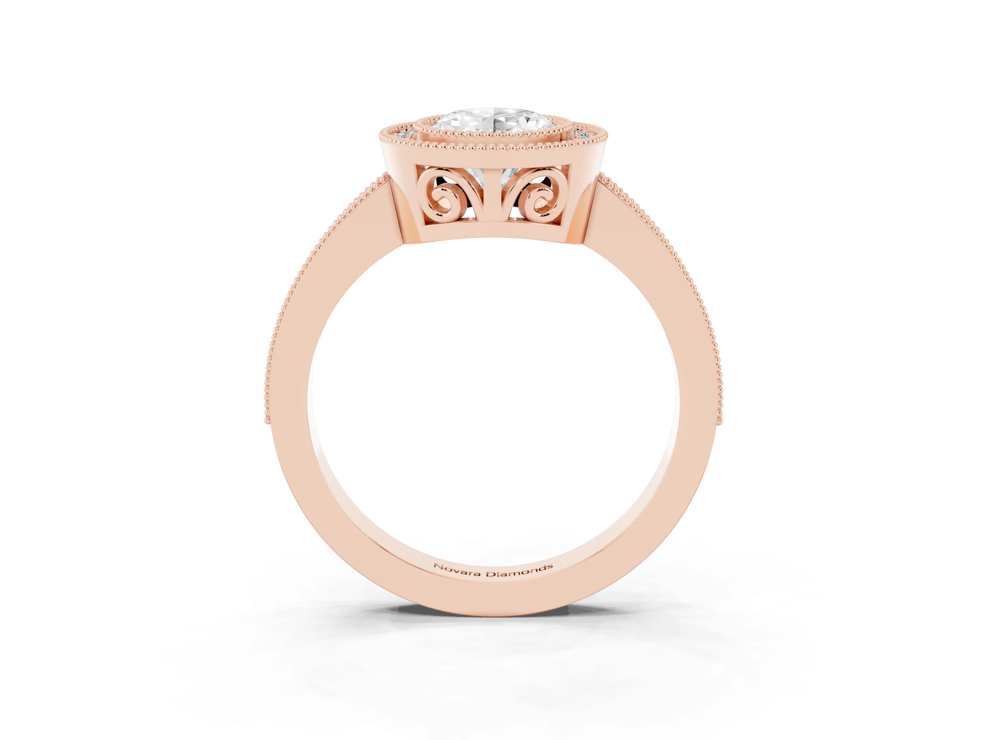 Oval Cut Diamond Round Halo Ring Set in Rose gold with Pavé Band