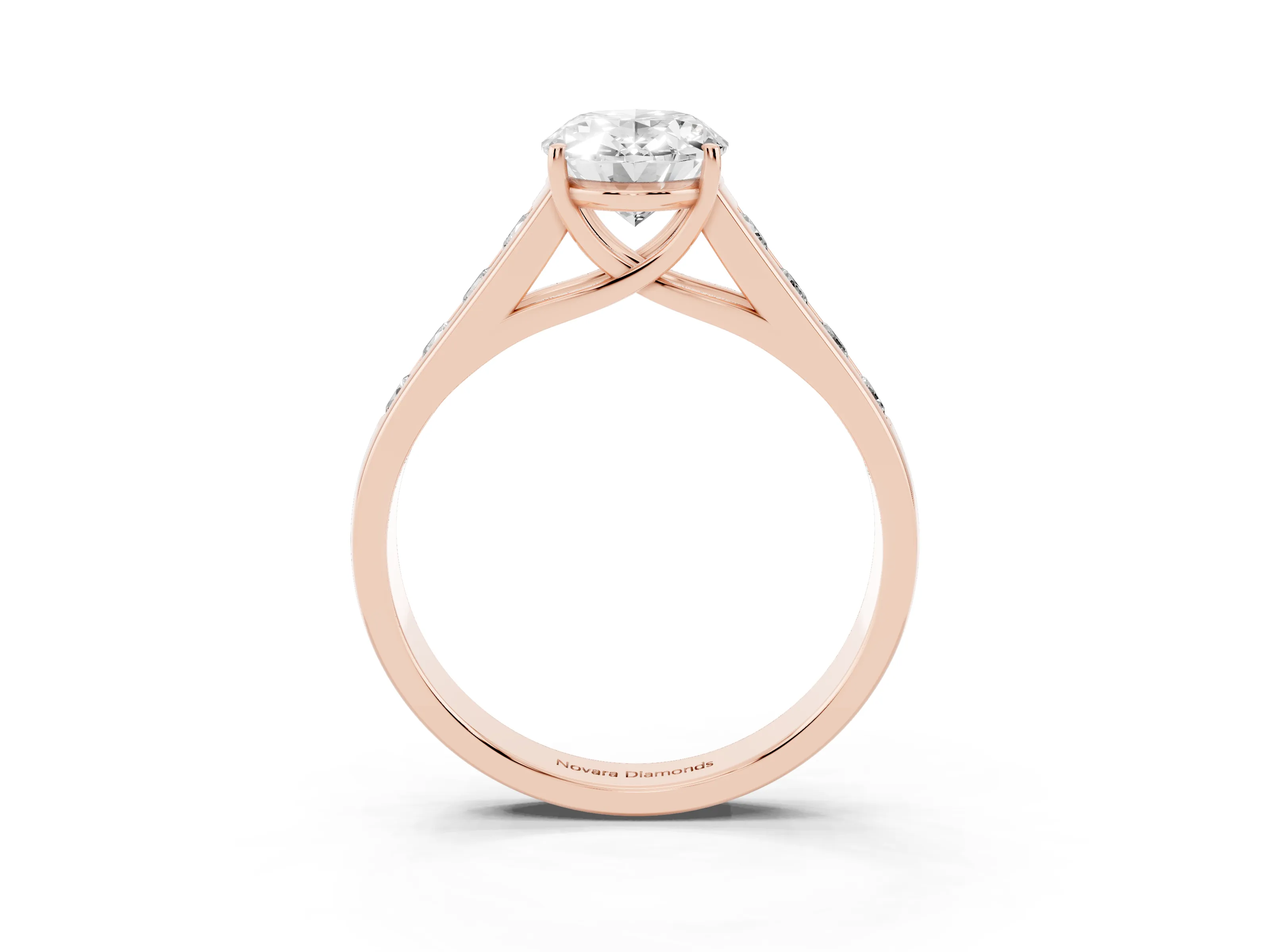 Oval Cut Diamond Solitaire Channel-Set Engagement Ring Set in Rose gold with Prong Setting