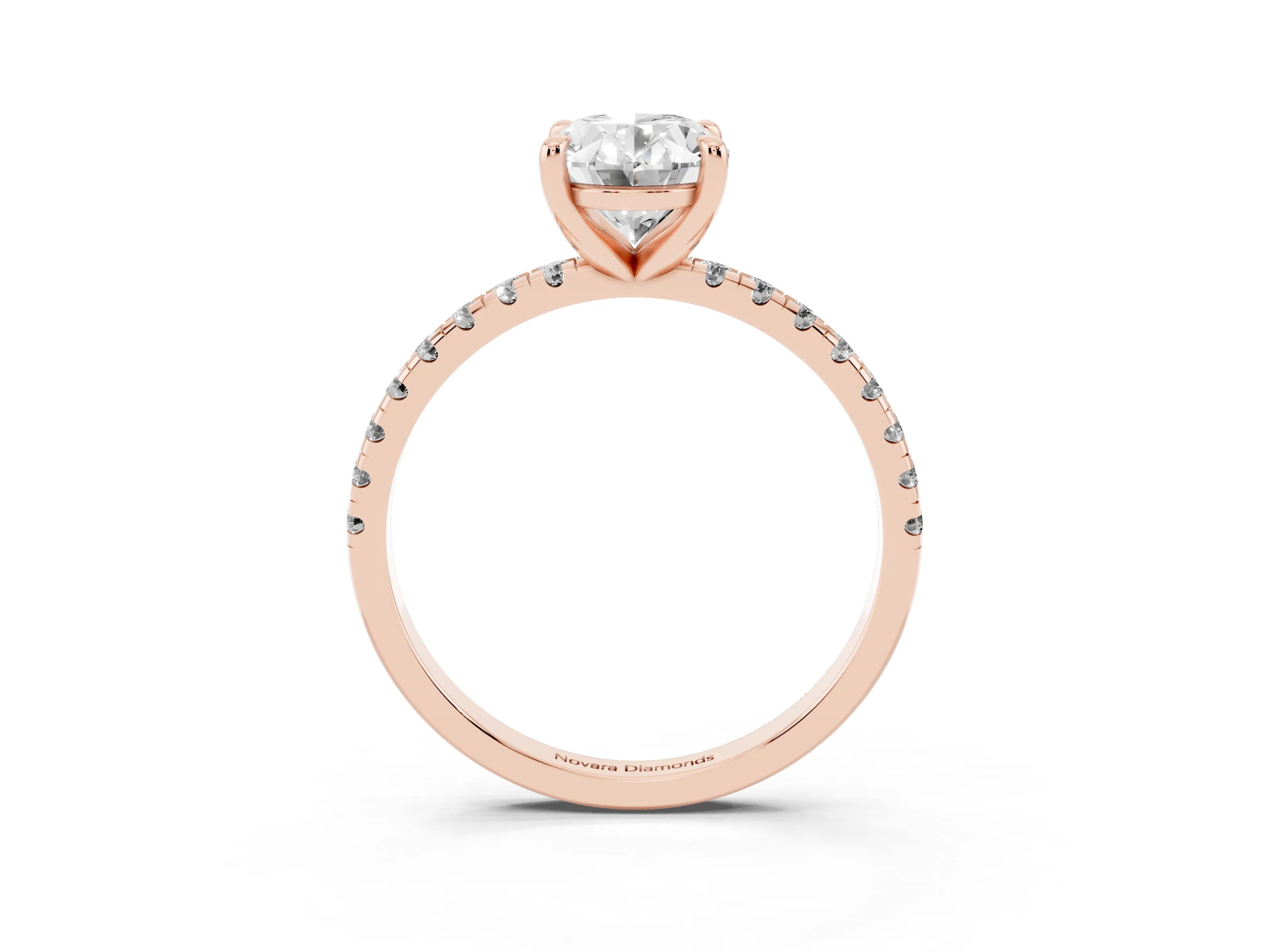 Oval Cut Diamond Brilliant Solitaire Ring Set in Rose gold with Pavé Band and Prong Setting