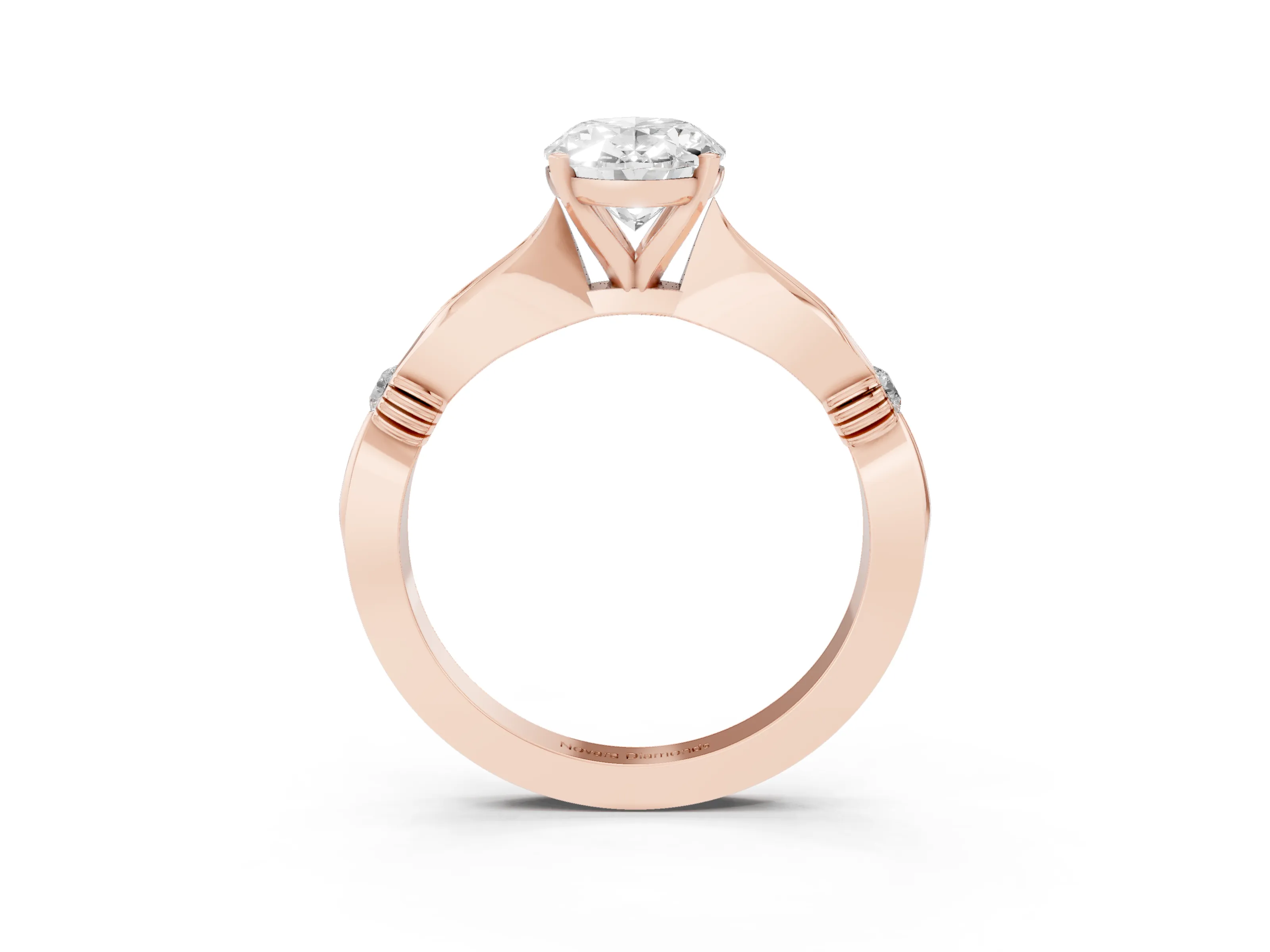 Oval Cut Diamond Solitaire Twisted Band Ring Set in Rose gold with Accent Stones and Prong Setting