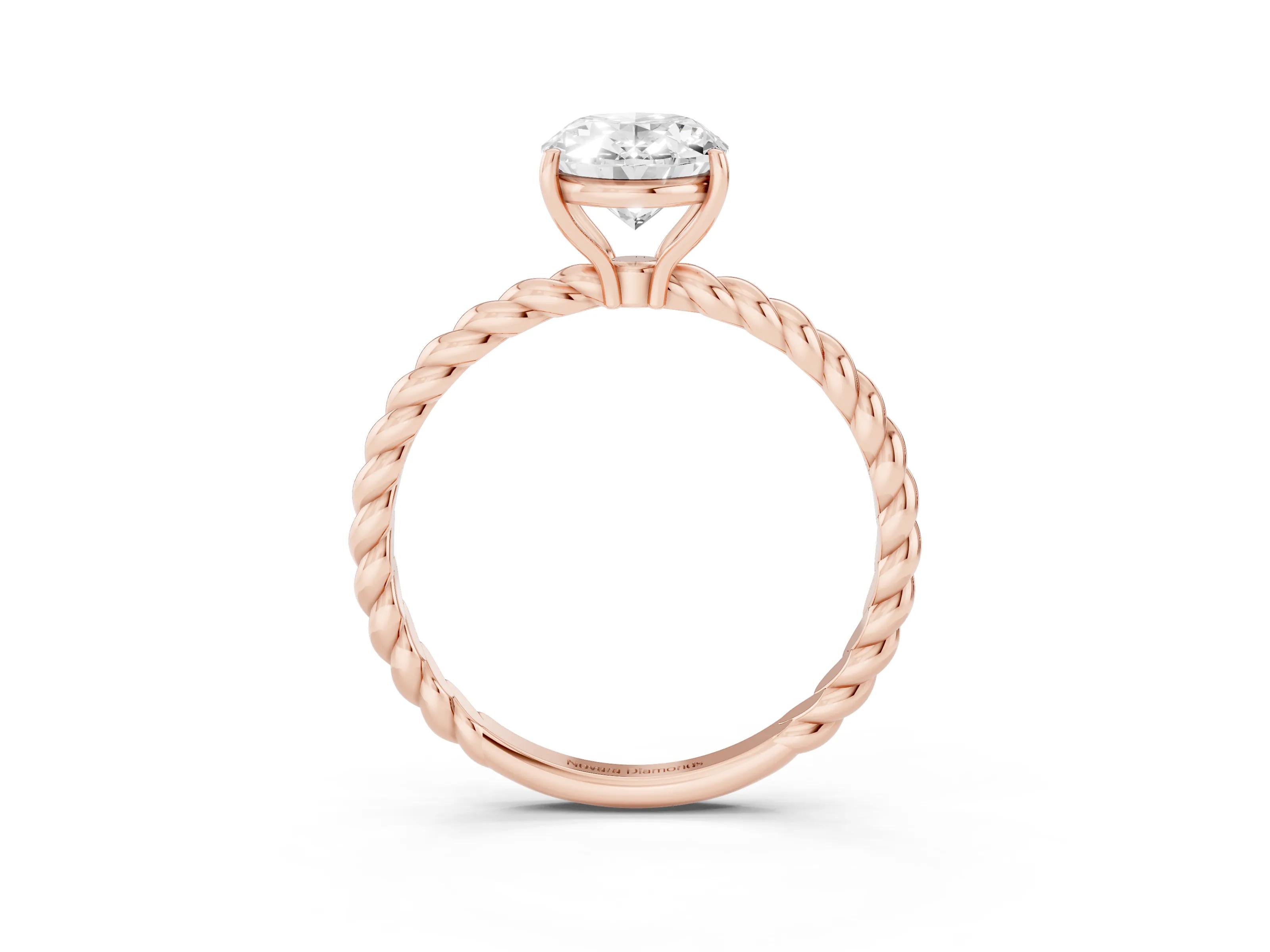 Oval Cut Diamond Solitaire Twisted Band Ring Set in Rose gold with Prong Solitaire Setting