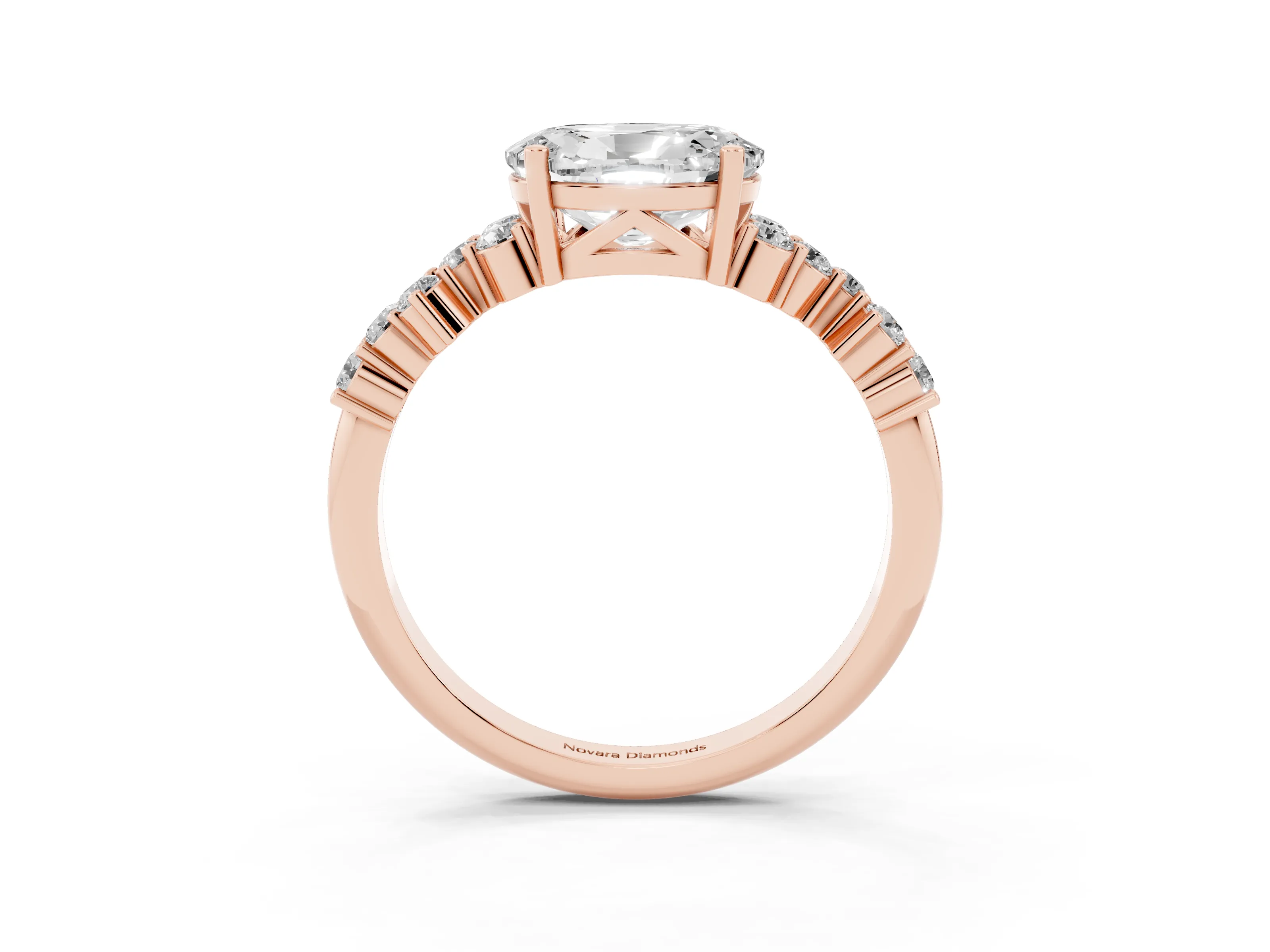 Oval Cut Diamond Ring Set in Rose gold with Scattered Round Accents