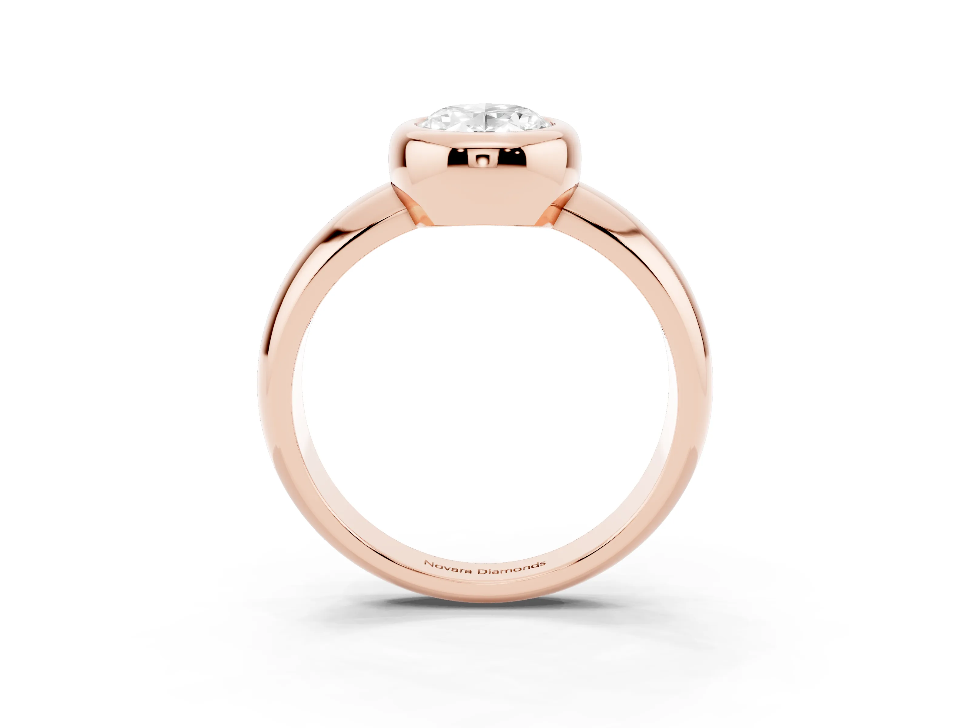 Bezel Set Oval Cut Diamond Solitaire Ring Set in Rose gold with Wide Band