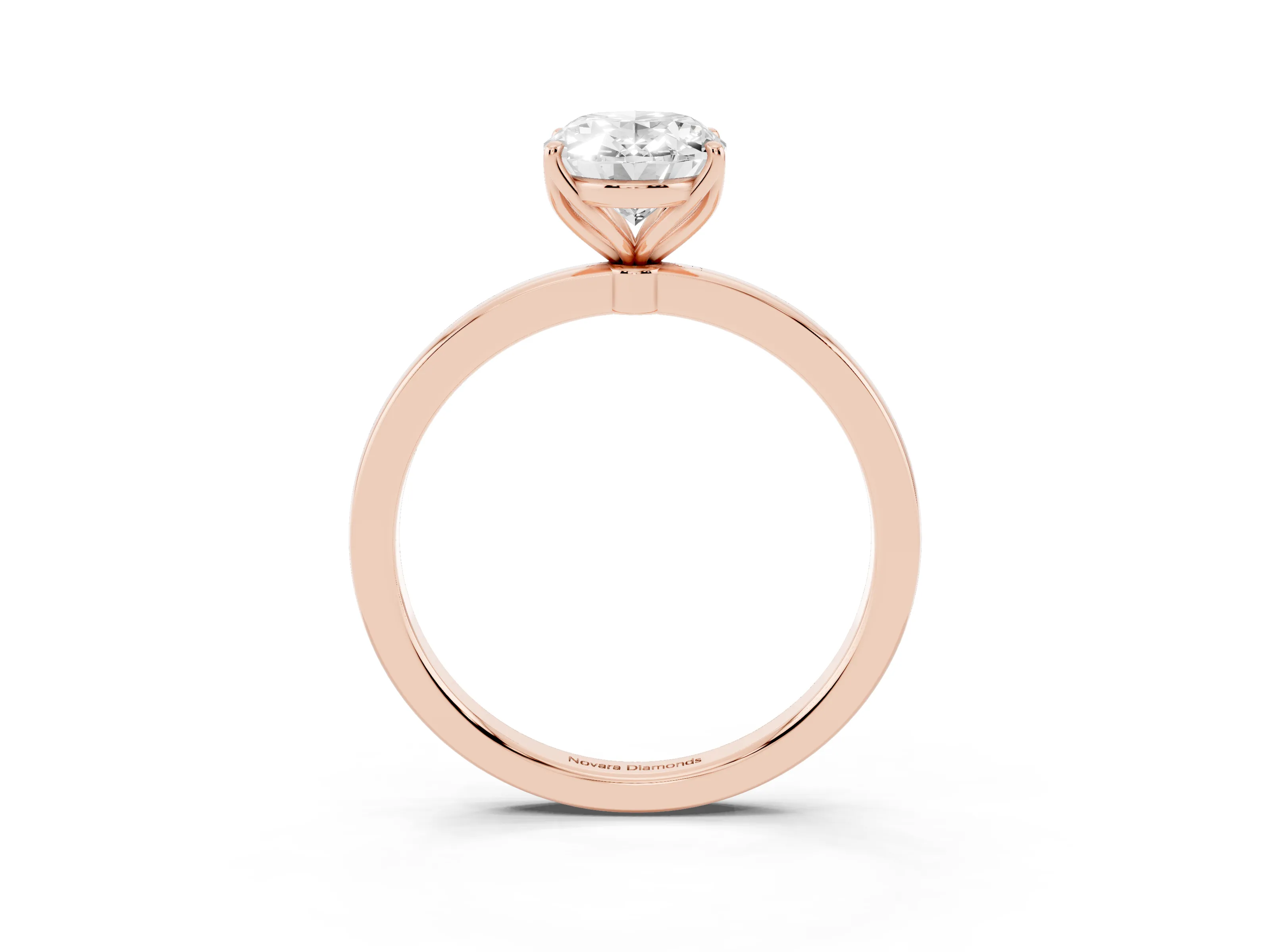 Oval Cut Diamond Solitaire Ring Set in Rose gold with Prong Setting and Thin Polished Band