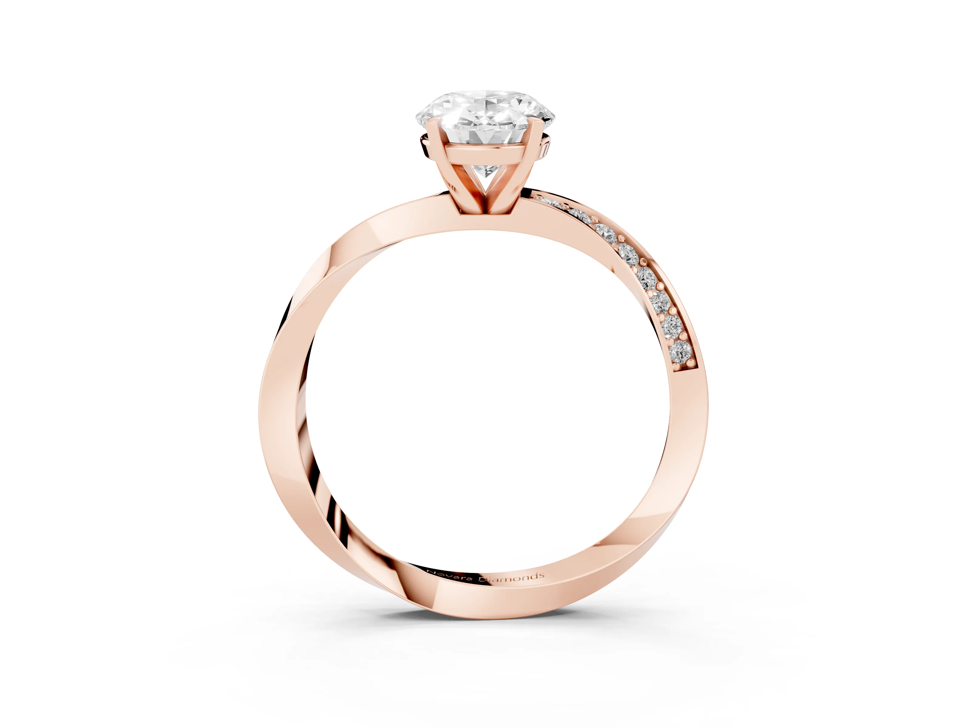 Oval Cut Diamond Engagement Ring Set in Rose gold with Side Stone Accents and Prong Setting