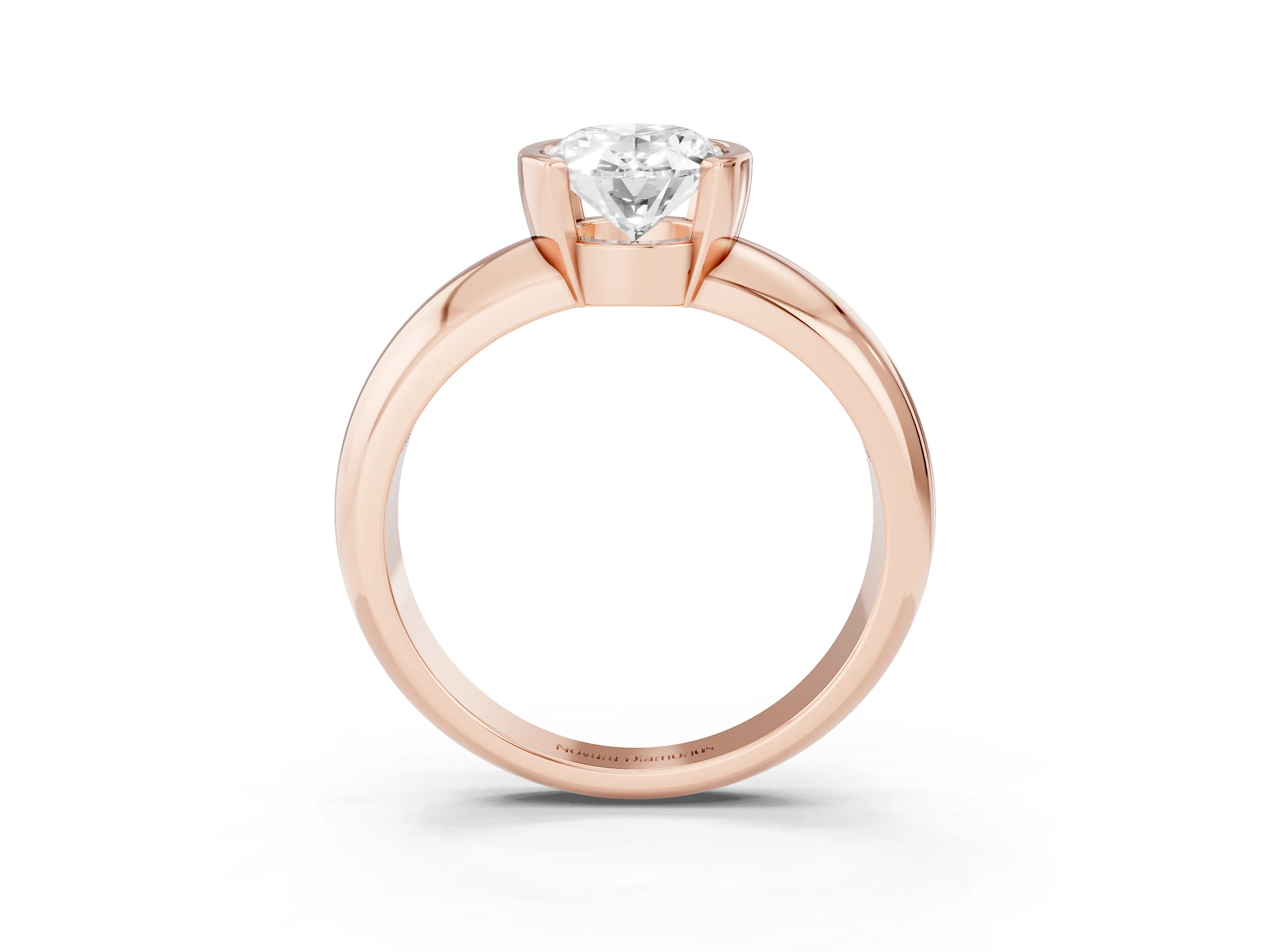 Oval Cut Diamond Solitaire Tension Set Ring Set in Rose gold with Wide Band