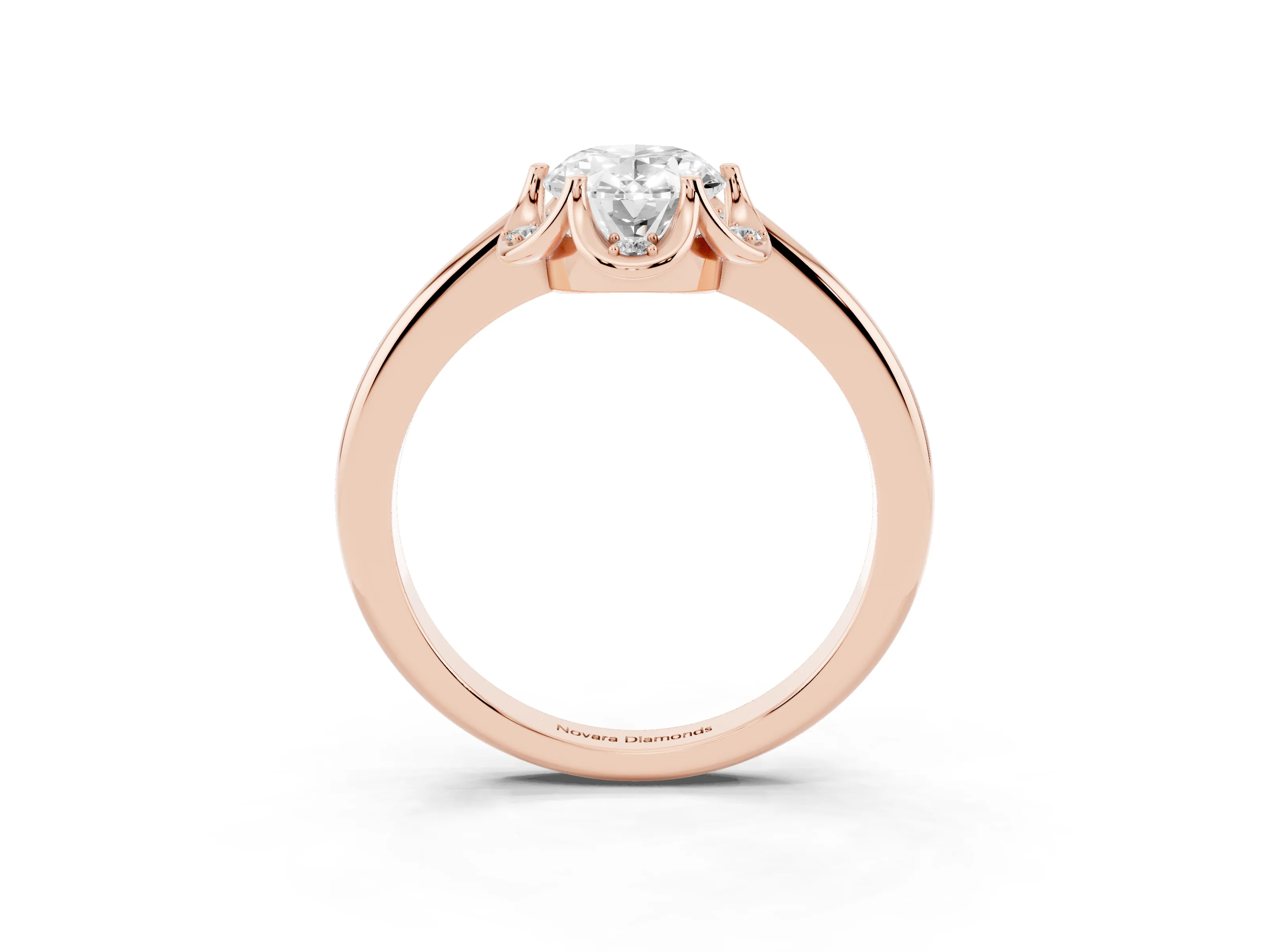 Oval Cut Diamond Round Cluster Halo Ring Set in Rose gold with Solitaire Band and Prong Setting