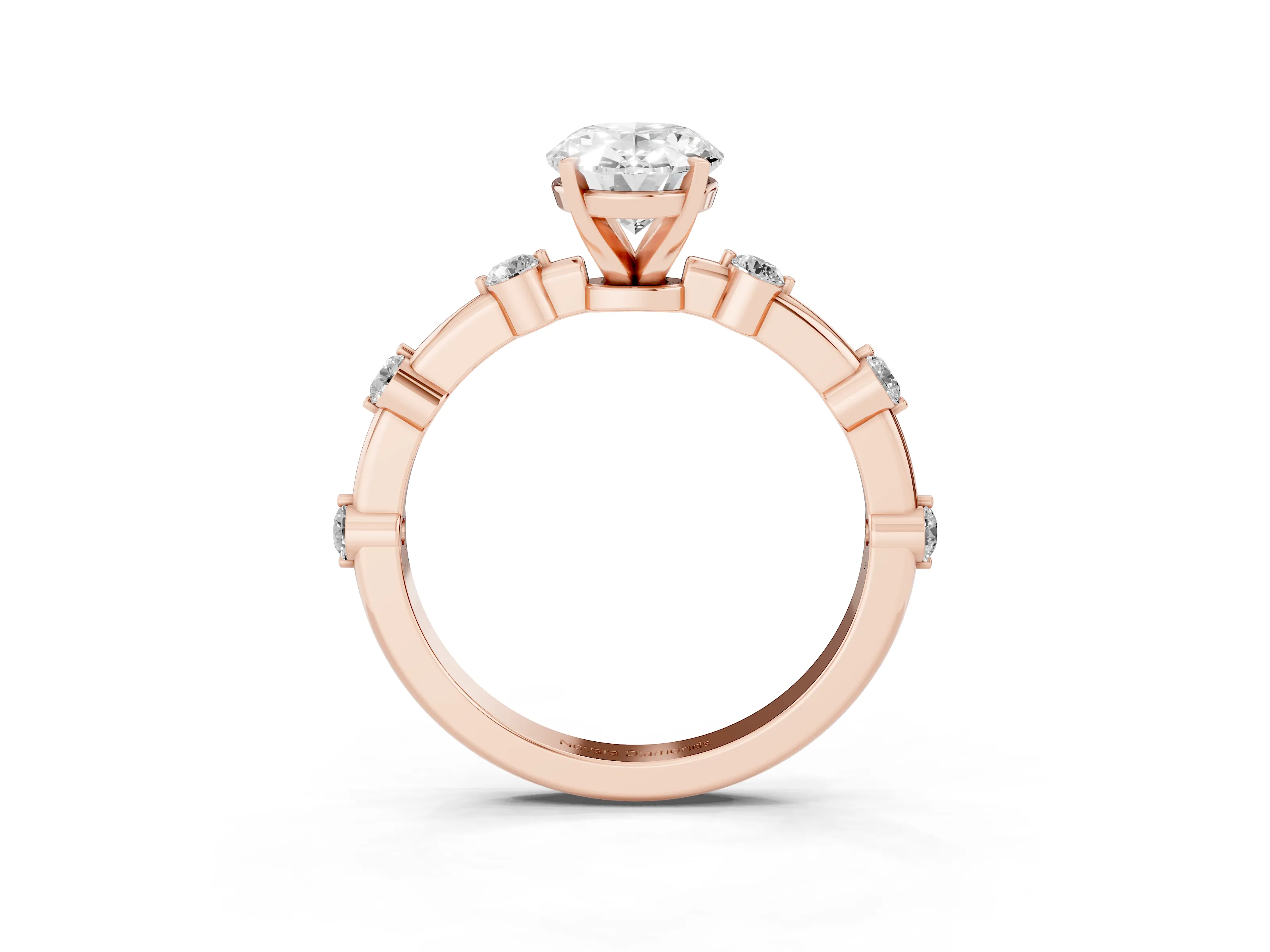 Oval Cut Diamond Solitaire Ring Set in Rose gold with Bezel Set Side Stones and Prong Setting