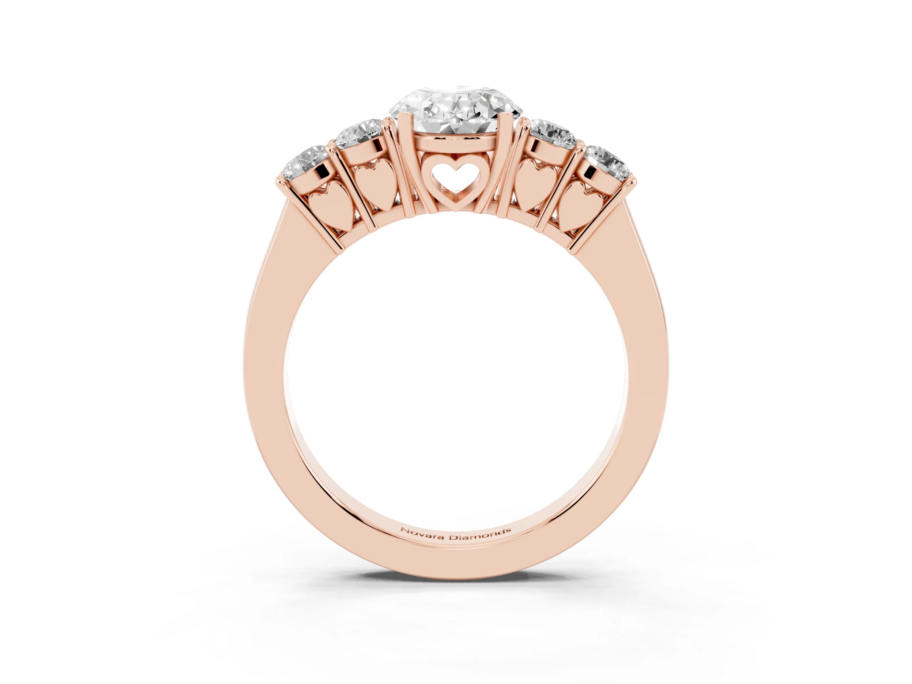 Oval Cut Diamond Five-Stone Prong Set Band Ring Set in Rose gold with Polished Band