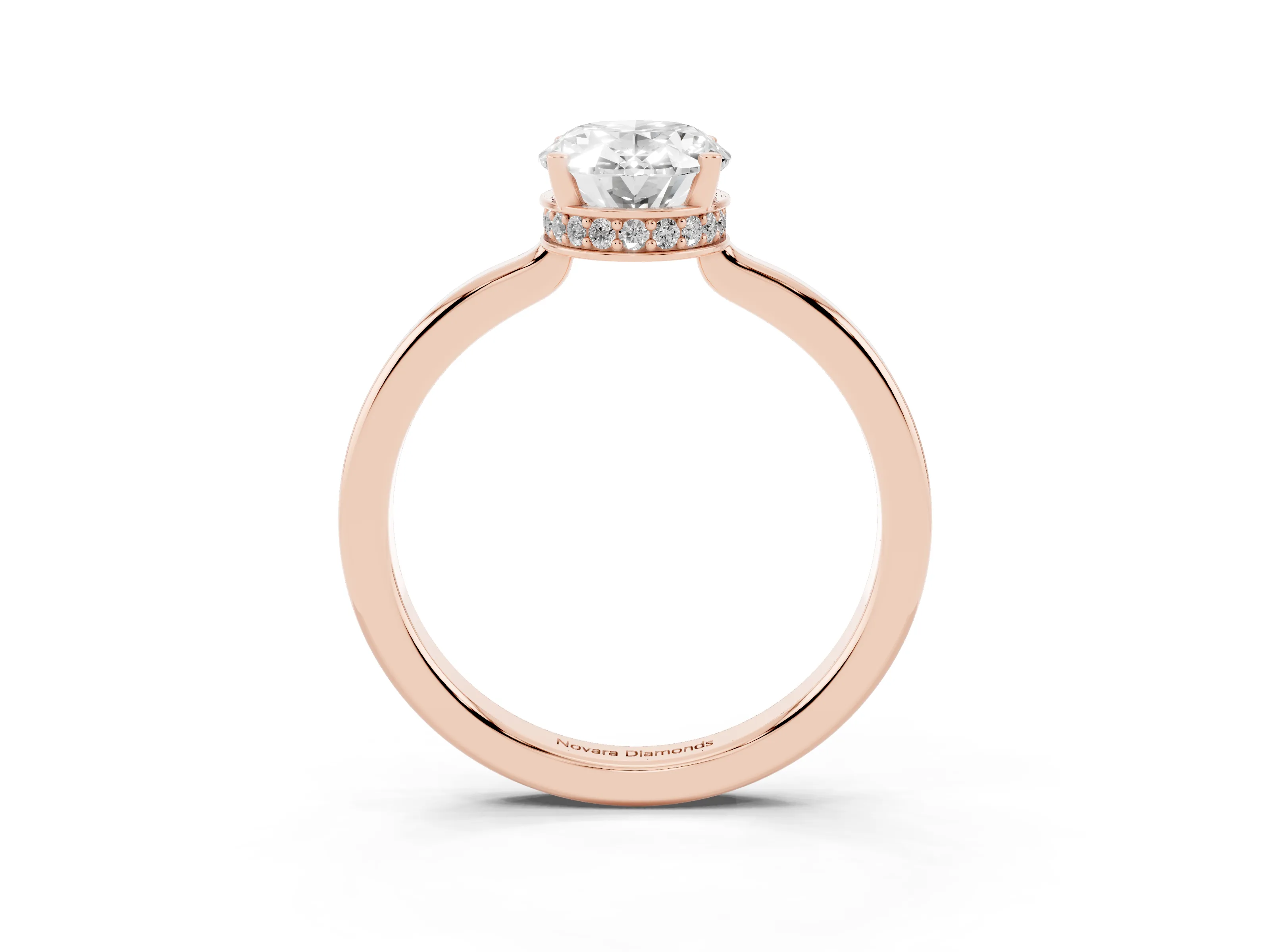 Oval Cut Diamond Solitaire Engagement Ring Set in Rose gold with Prong Setting on a Plain Band