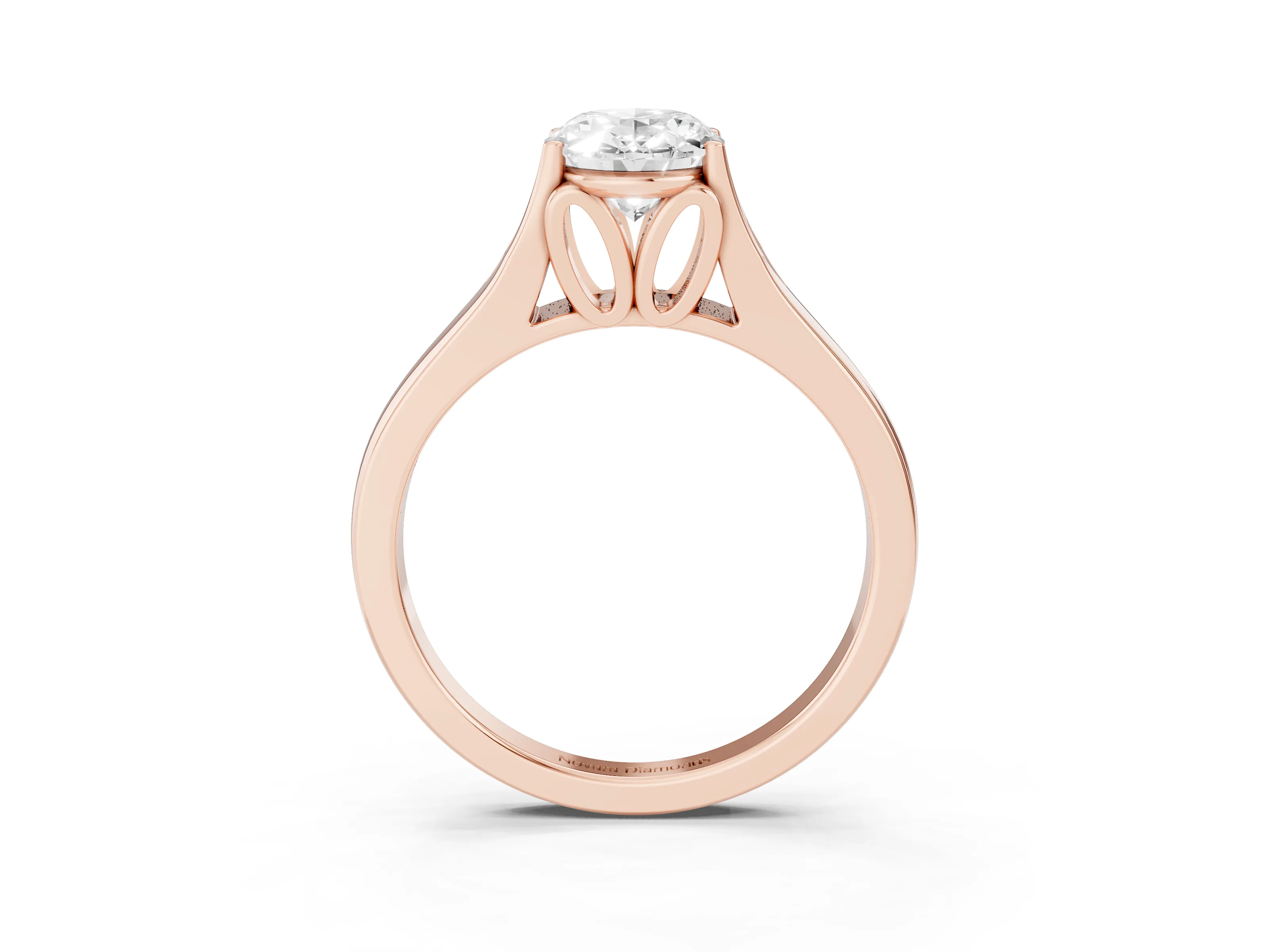 Oval Cut Diamond Solitaire Ring Set in Rose gold with Arched Cathedral Band and Prong Setting