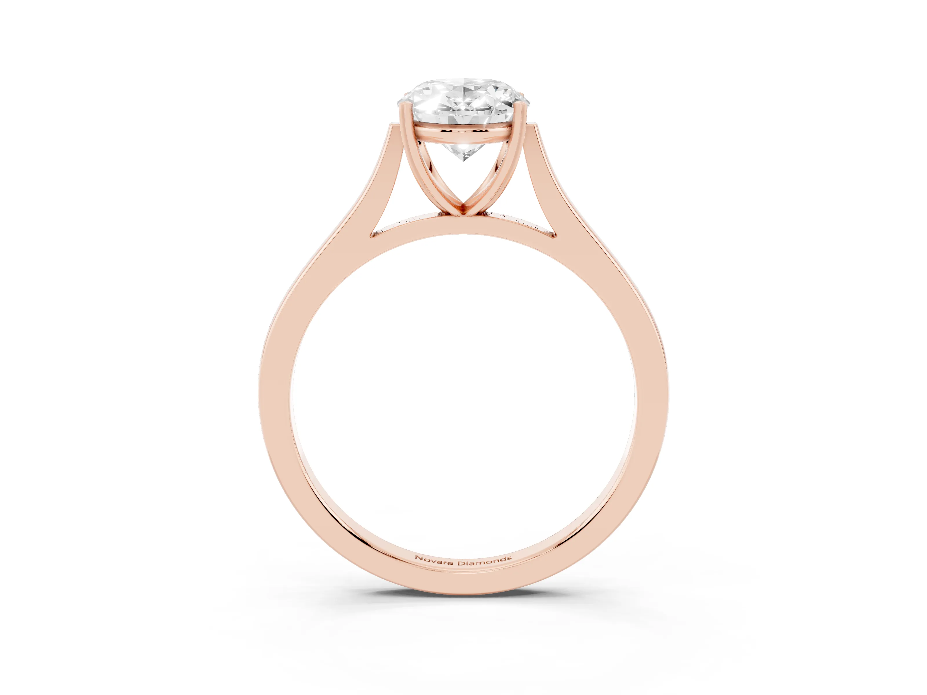 Oval Cut Diamond Solitaire Heart Prong Engagement Ring Set in Rose gold with Tapered Band
