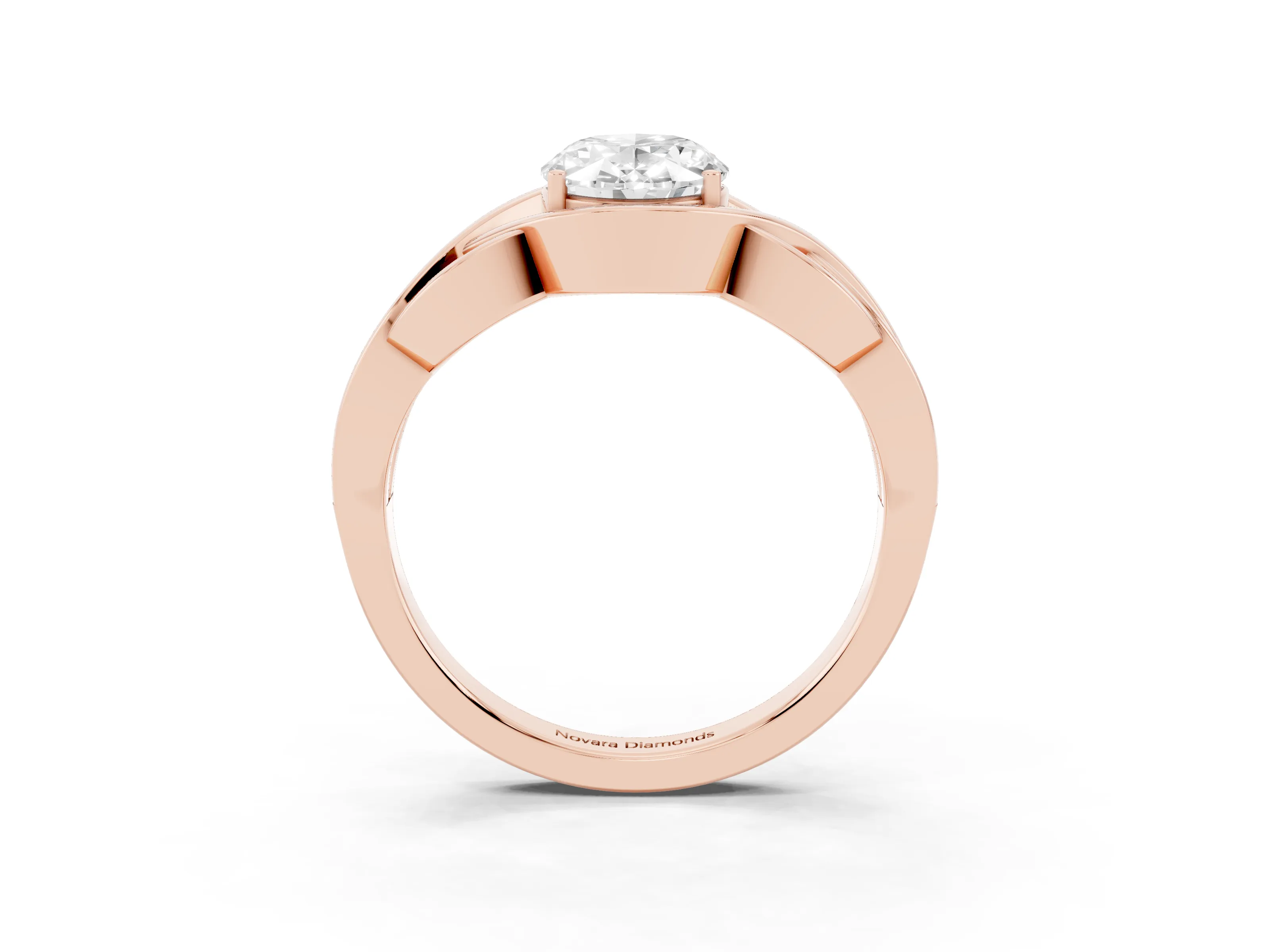 Oval Cut Diamond Solitaire Ring Set in Rose gold with Intertwined Band