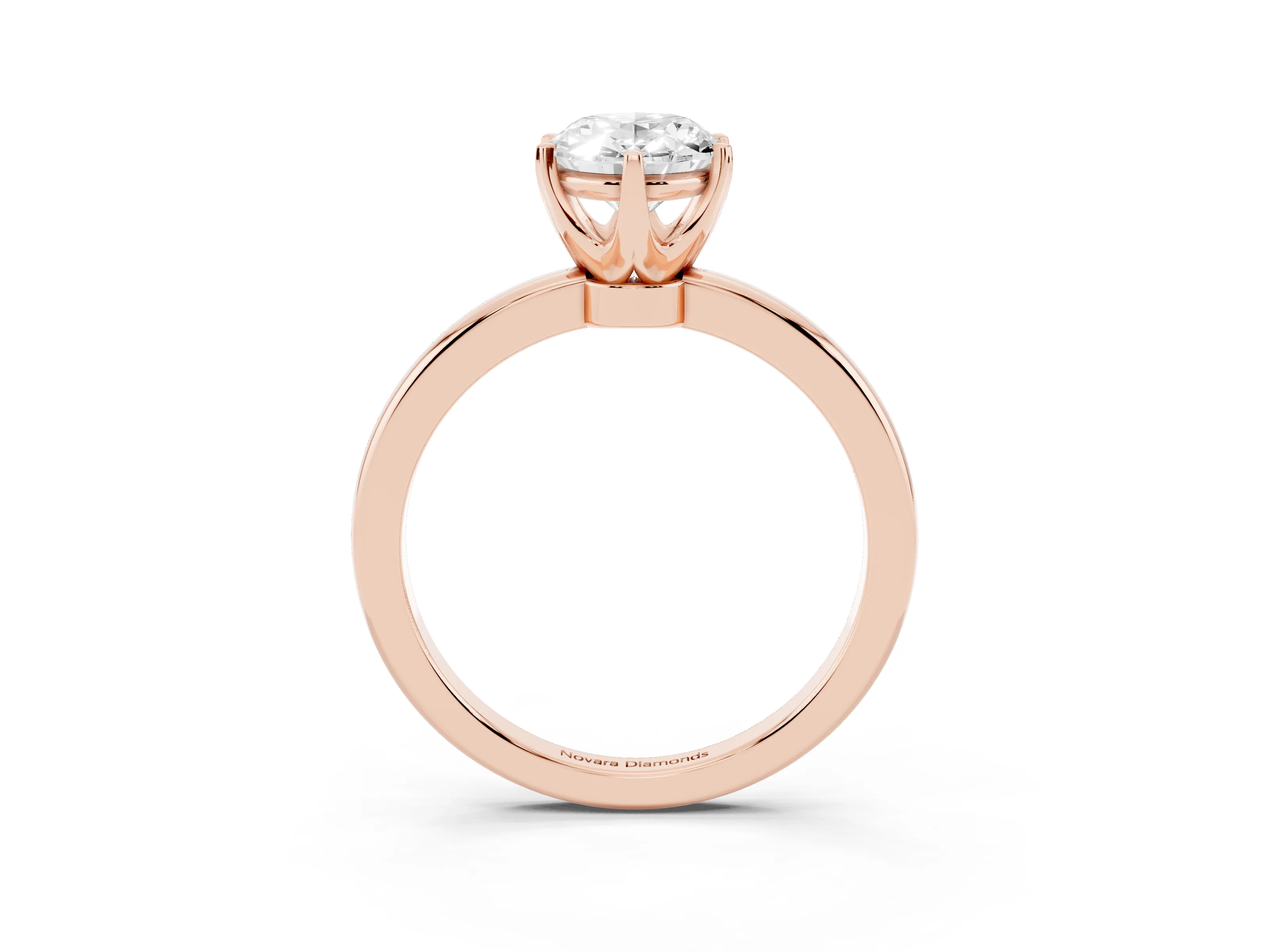 Oval Cut Diamond Solitaire Ring Set in Rose gold with Raised Prong Setting on a Classic Band