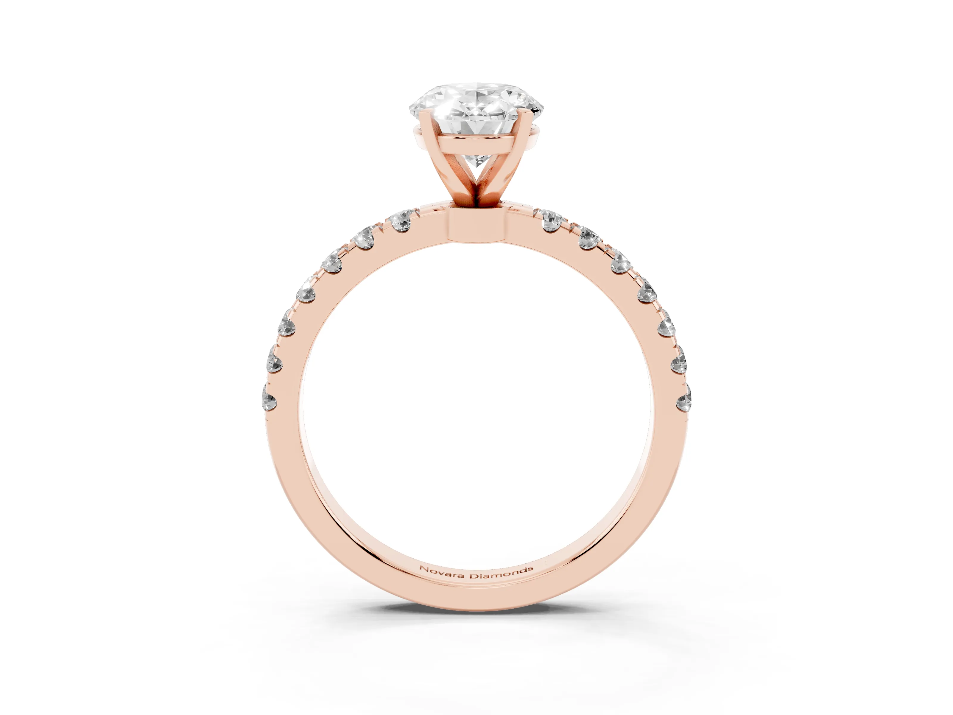 Oval Cut Diamond Solitaire Ring Set in Rose gold with Pavé Accents and Prong Setting
