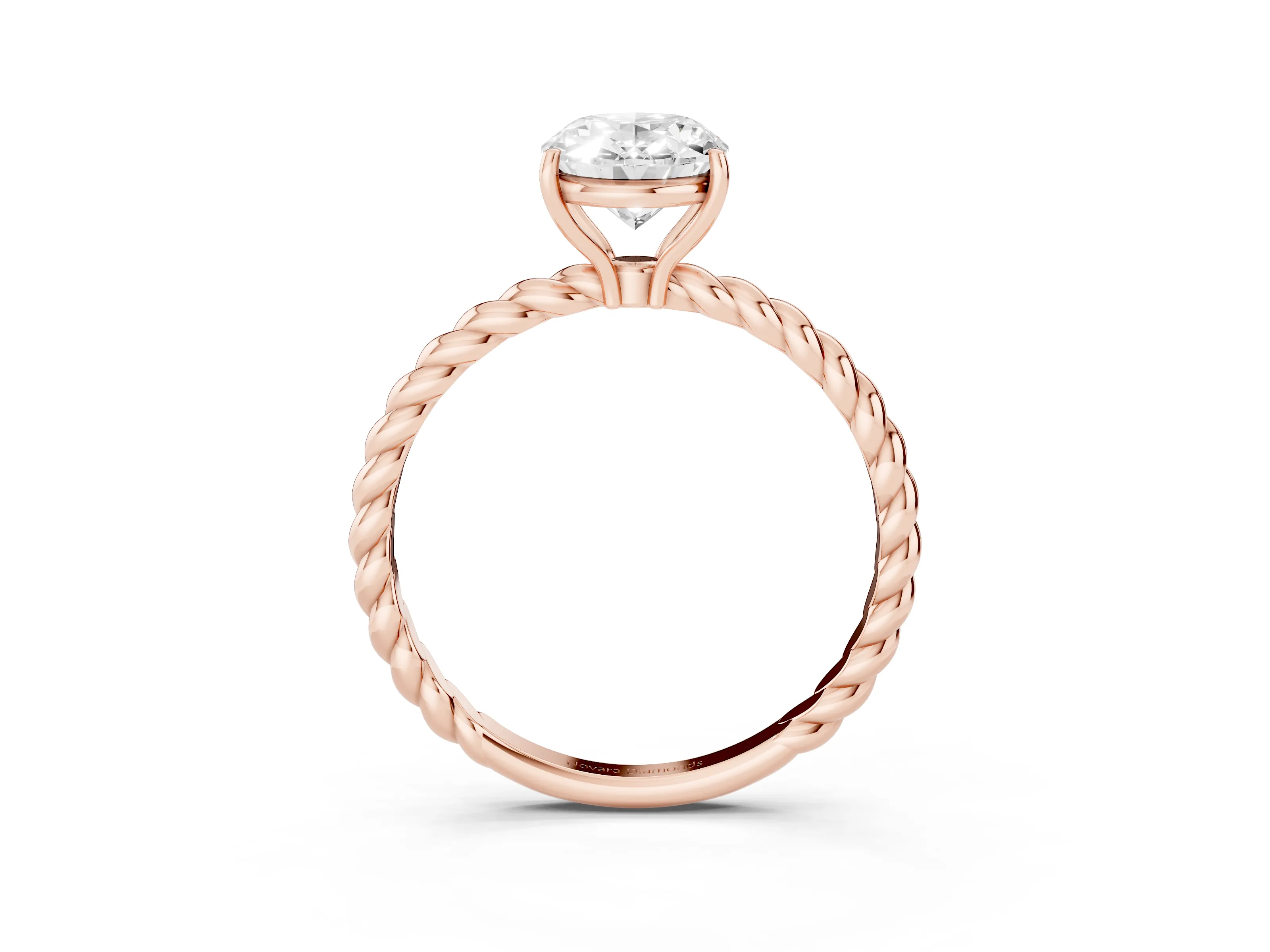 Oval Cut Diamond Solitaire Ring Set in Rose gold with Twist Band and Prong Setting