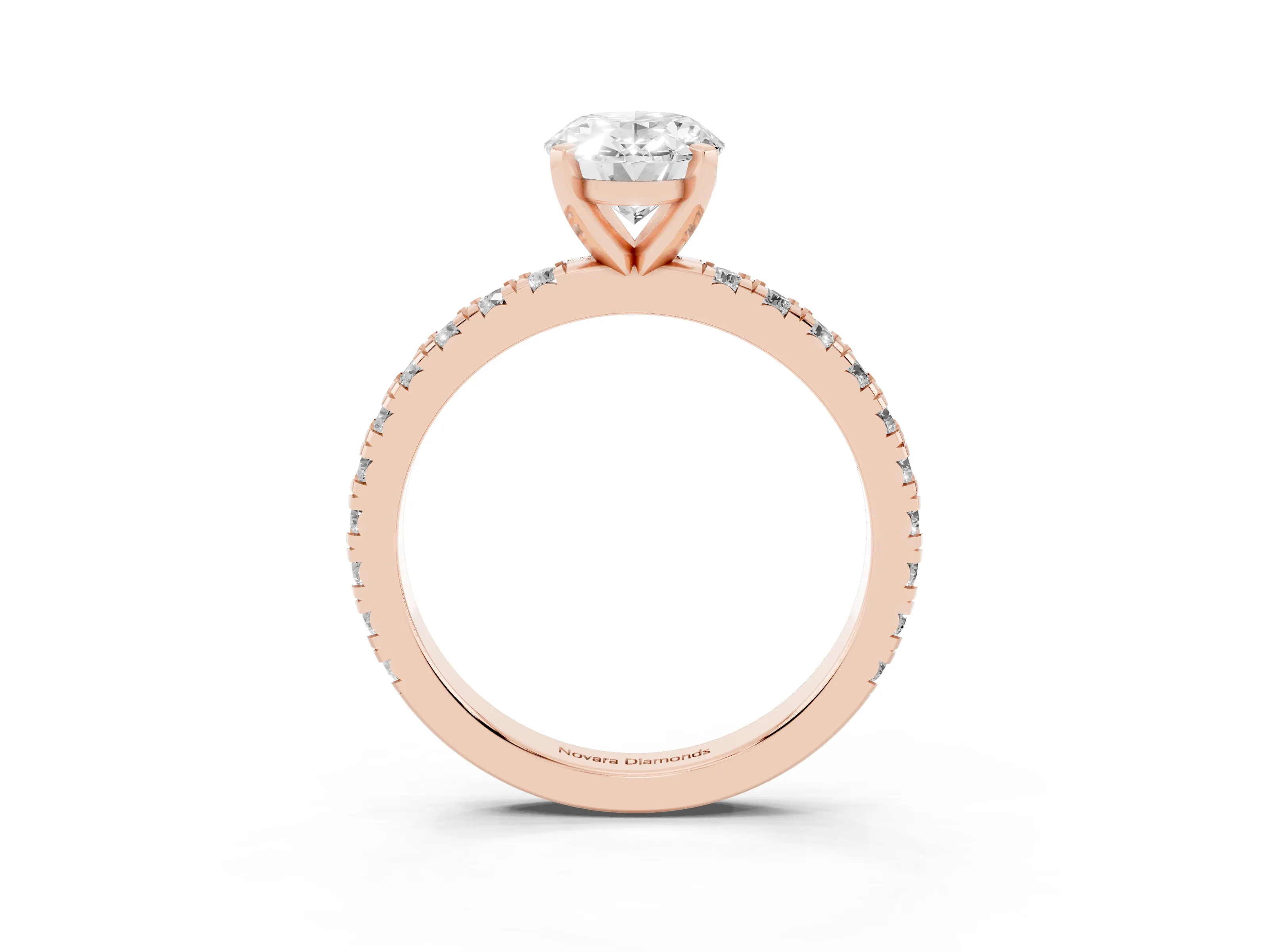 Oval Cut Diamond Pavé Band Solitaire Set in Rose gold with Prong Setting