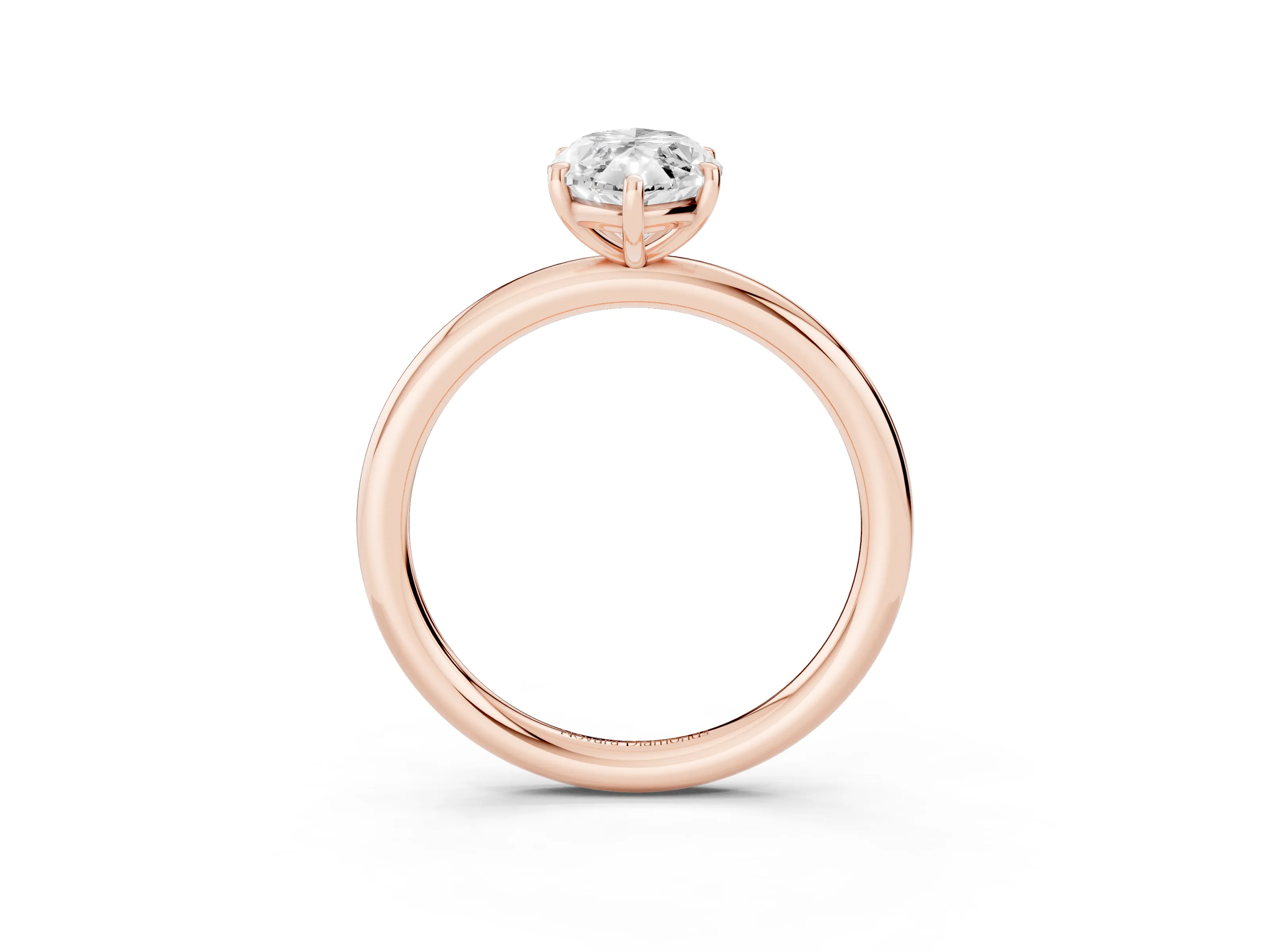 Oval Cut Diamond Solitaire Ring Set in Rose gold with Prong Setting on a Polished Plain Band