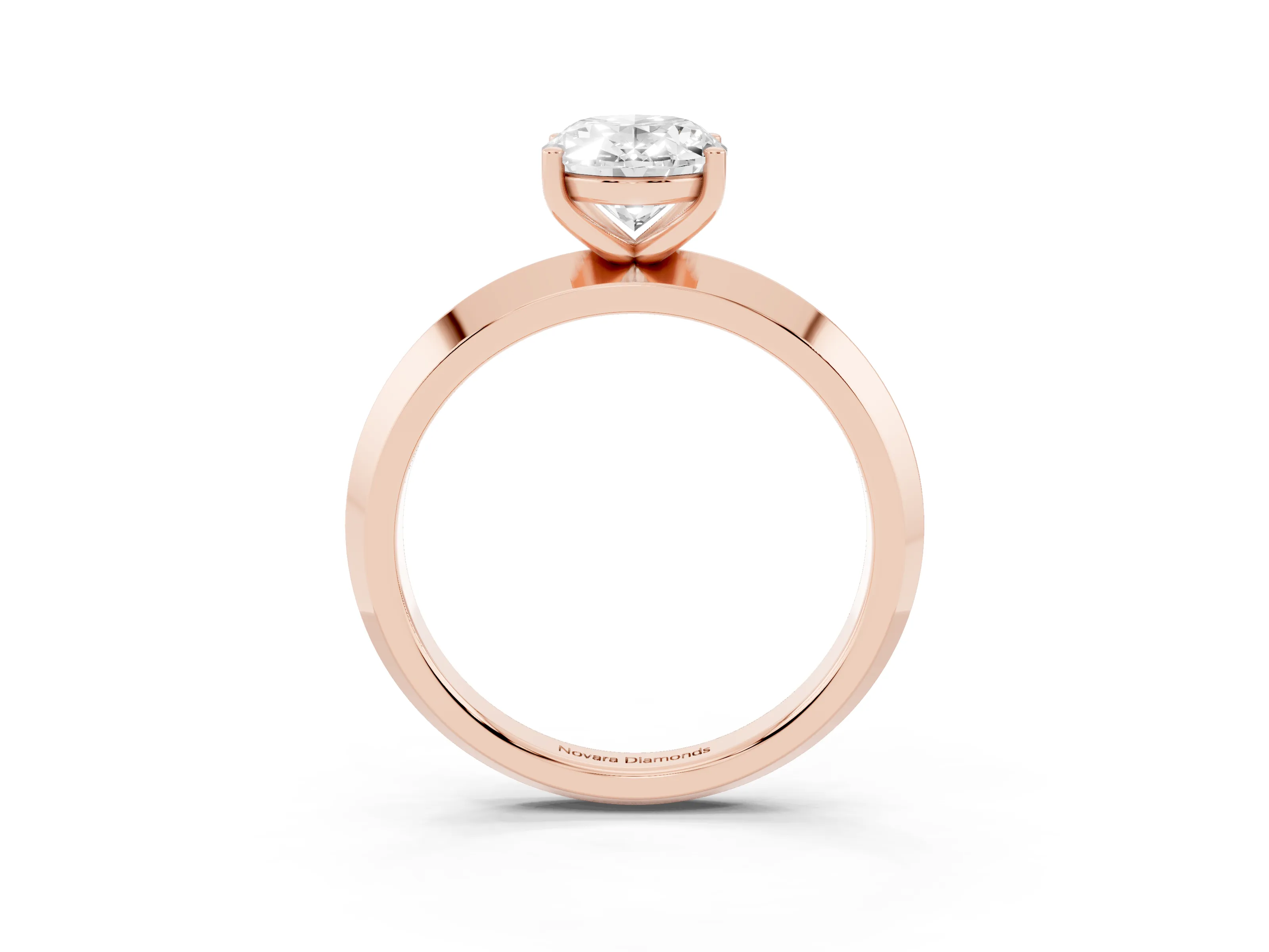 Oval Cut Diamond Solitaire Engagement Ring Set in Rose gold with Flat Band and Prong Setting