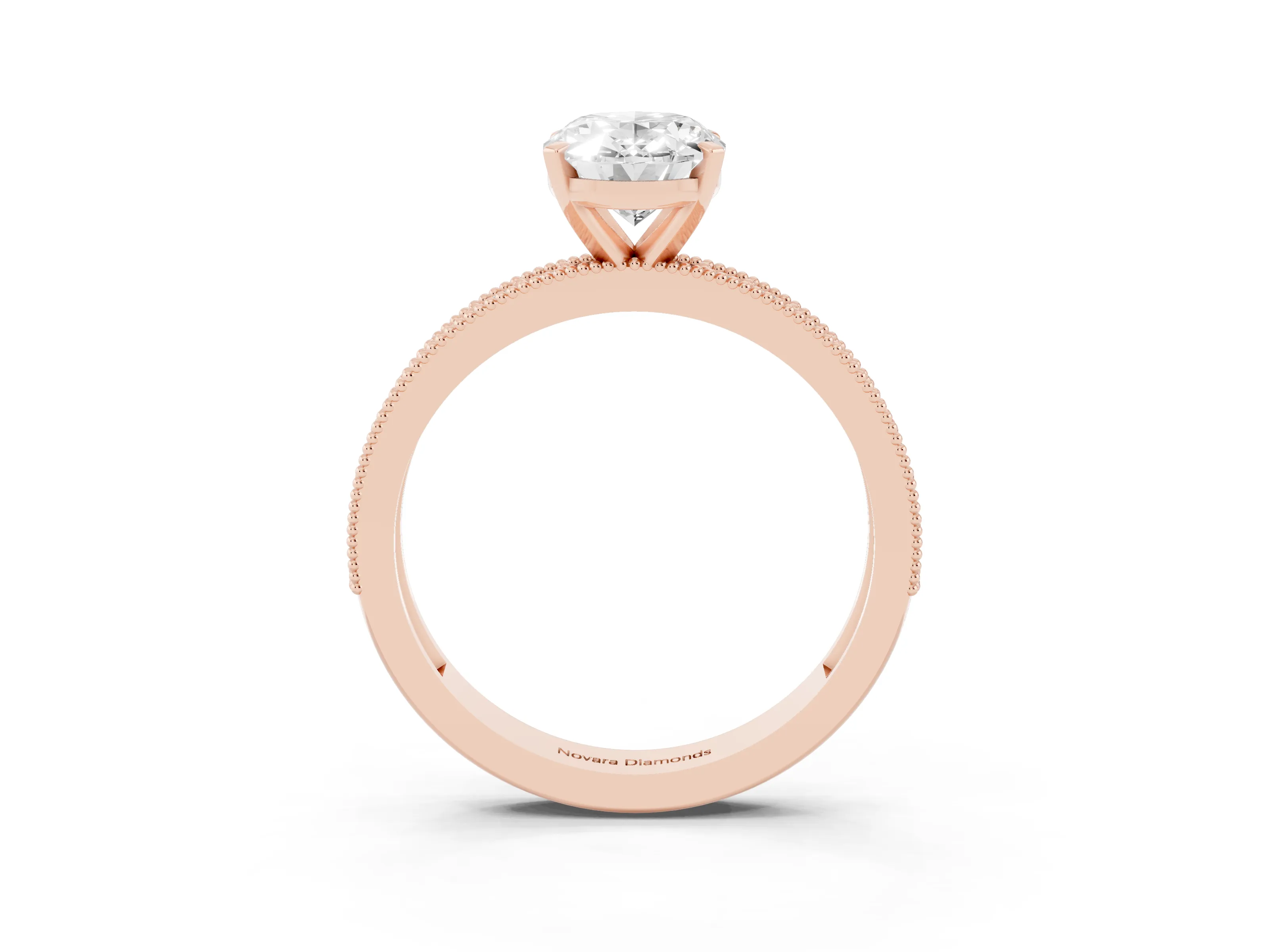 Oval Cut Diamond Milgrain Pavé Engagement Ring Set in Rose gold with Prong Setting