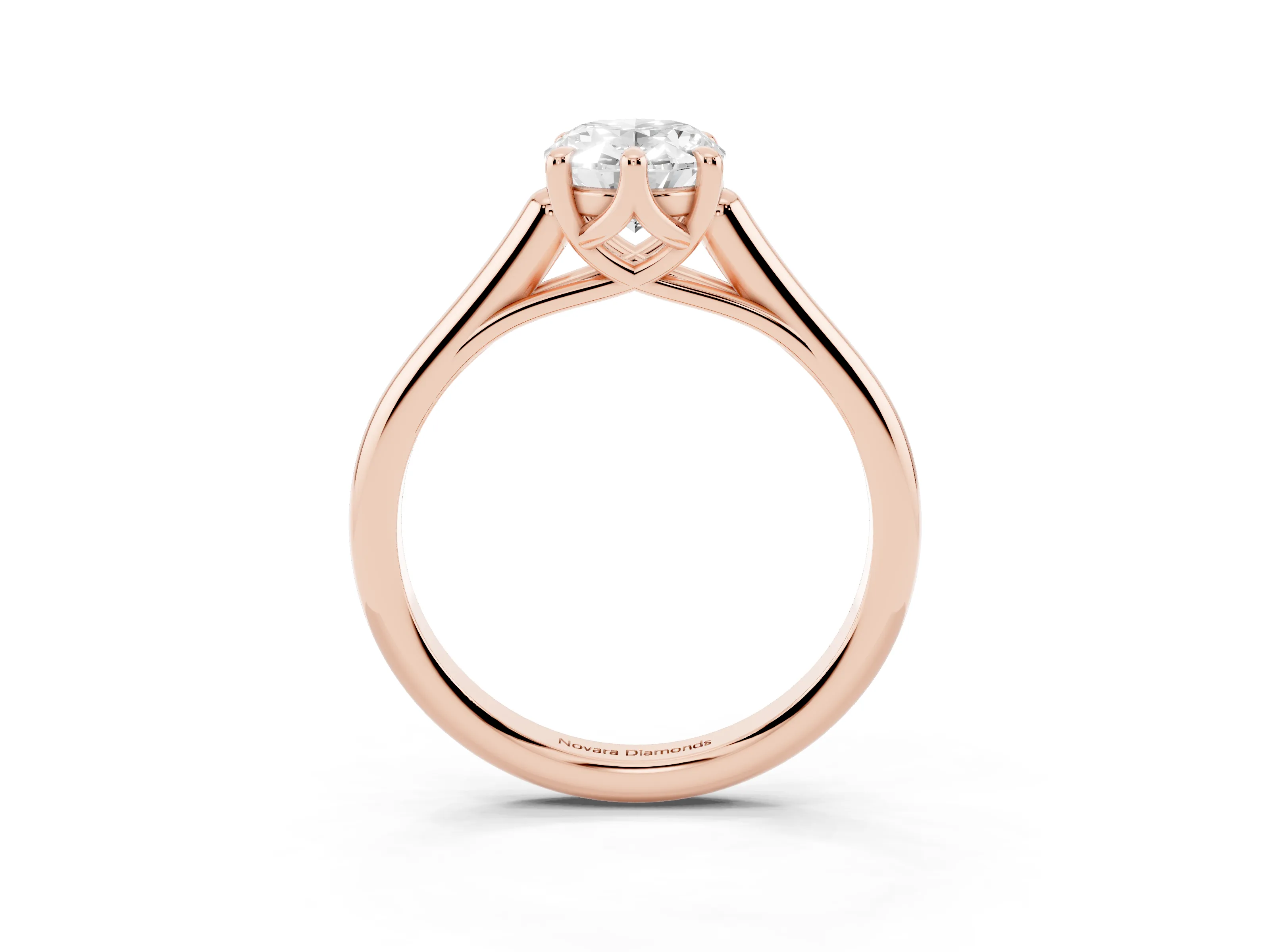 Oval Cut Diamond Solitaire Engagement Ring Set in Rose gold with Prong Setting and Plain Classic Band