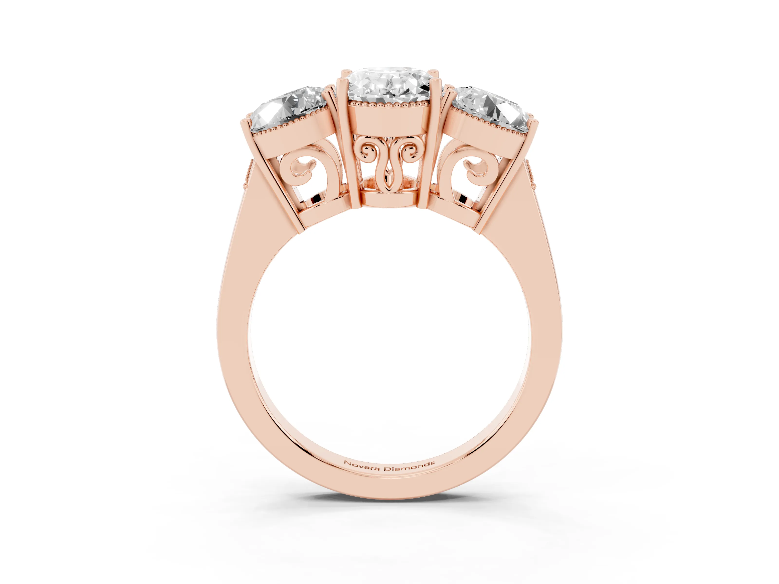 Oval Cut Diamond Three-Stone Engagement Ring Set in Rose gold with Polished Band