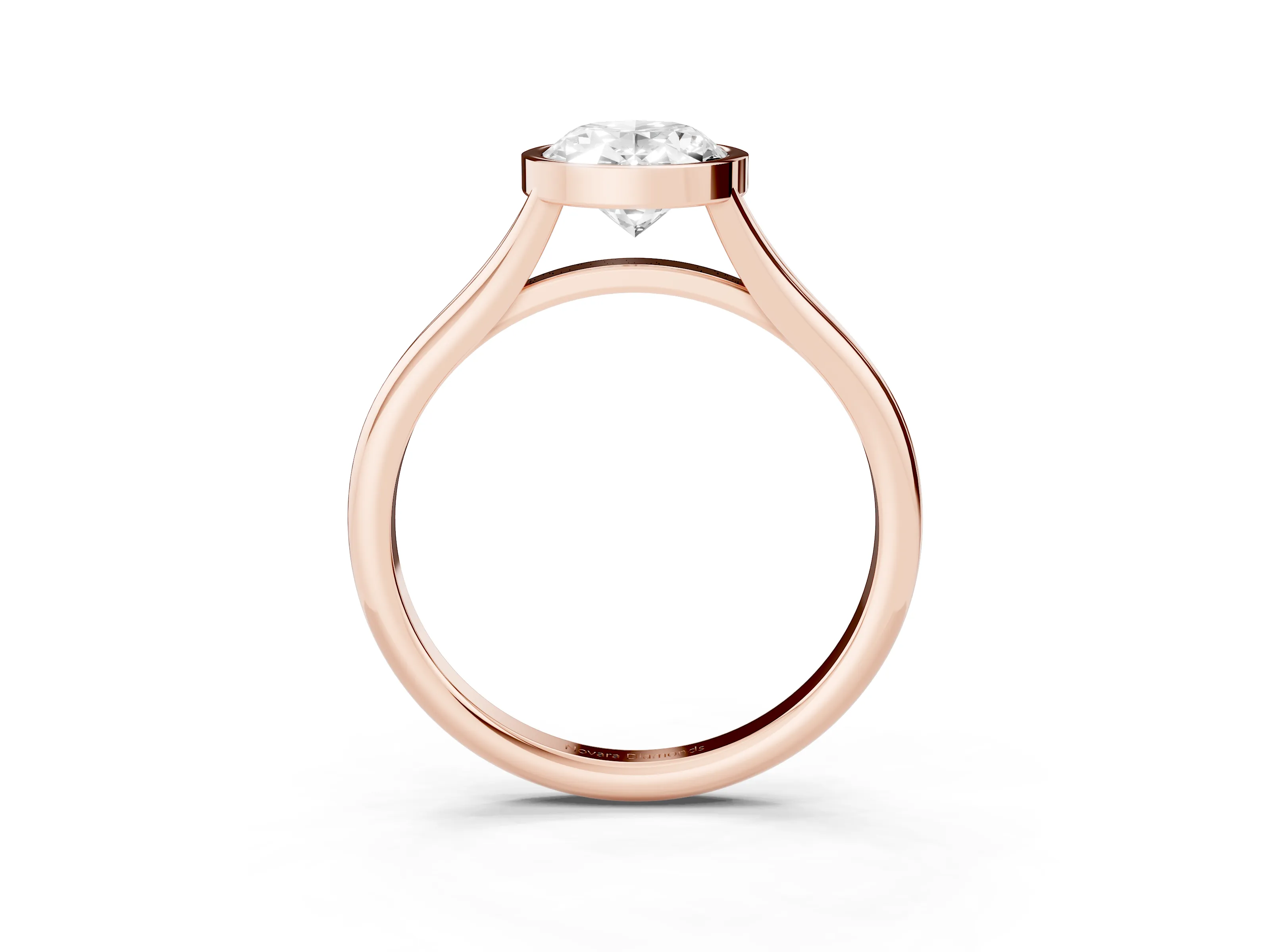 Bezel Set Oval Cut Diamond Solitaire Ring Set in Rose gold with Tapered Band