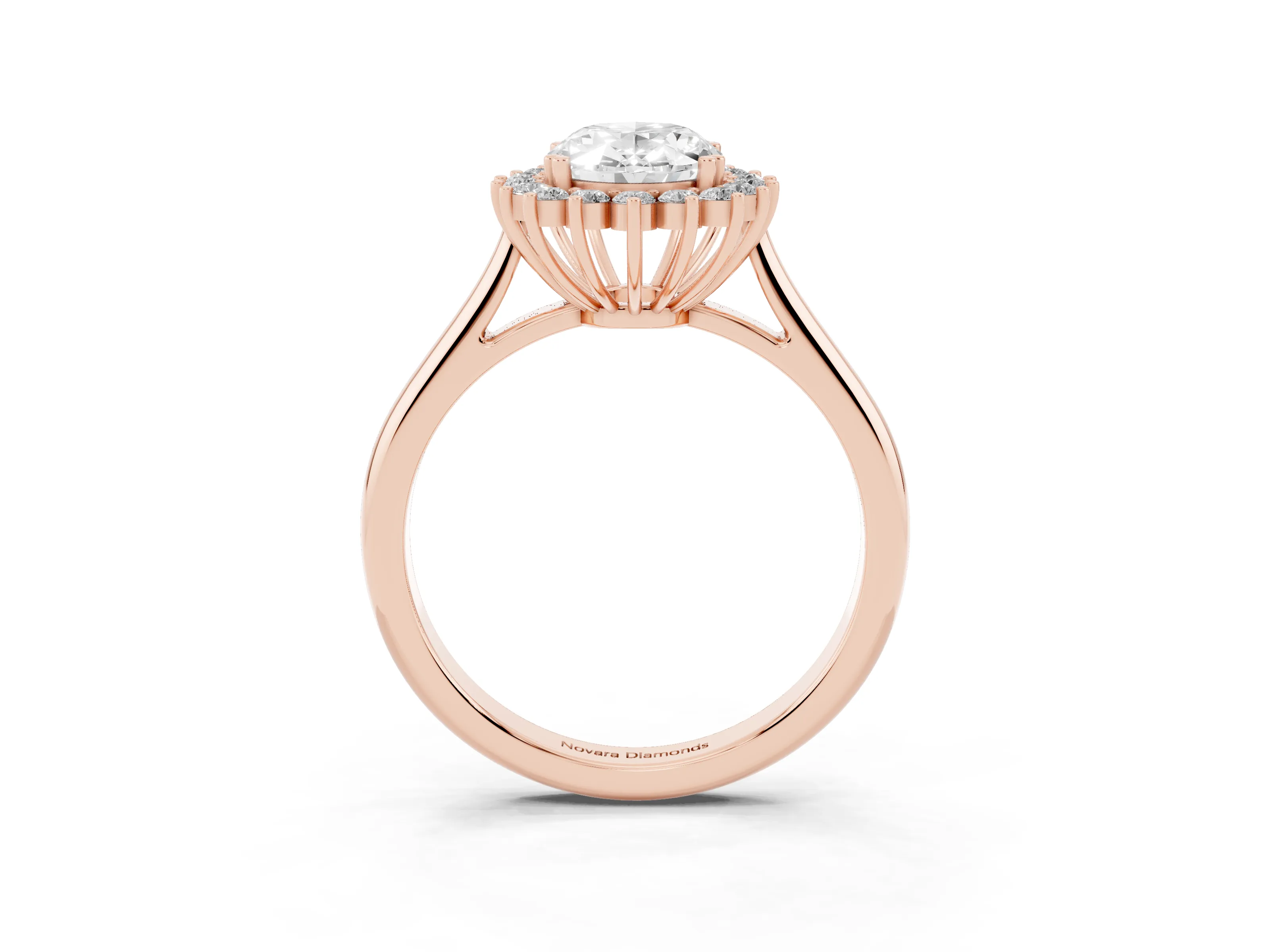 Oval Cut Diamond Halo Ring Set in Rose gold with Plain Solitaire Band and Prong Setting