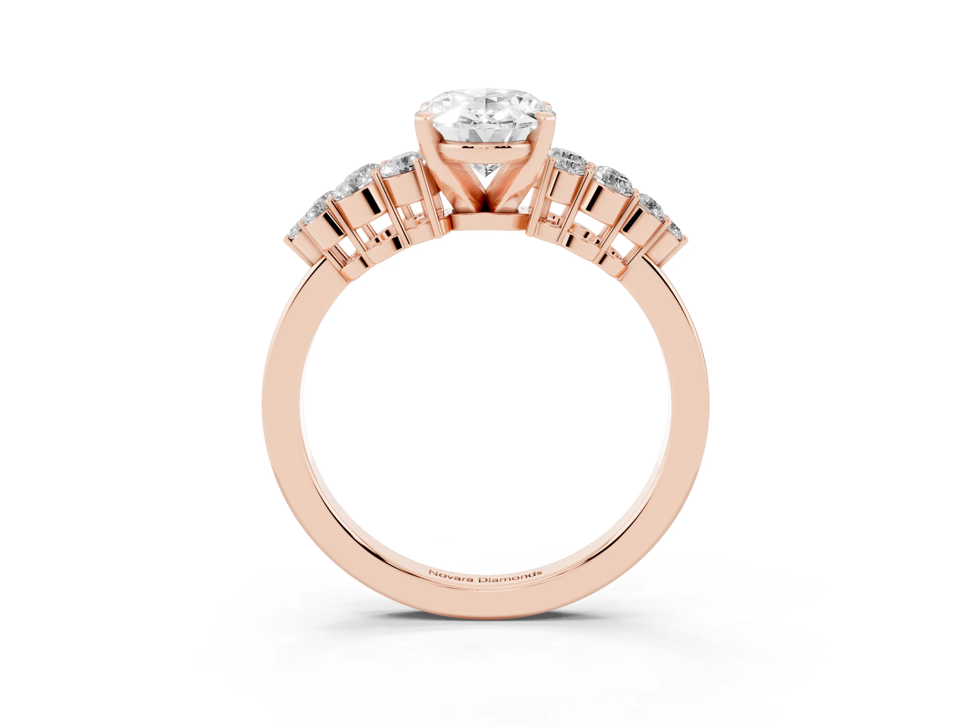 Oval Cut Diamond Cluster Engagement Ring Set in Rose gold with Pavé Band and Prong Setting