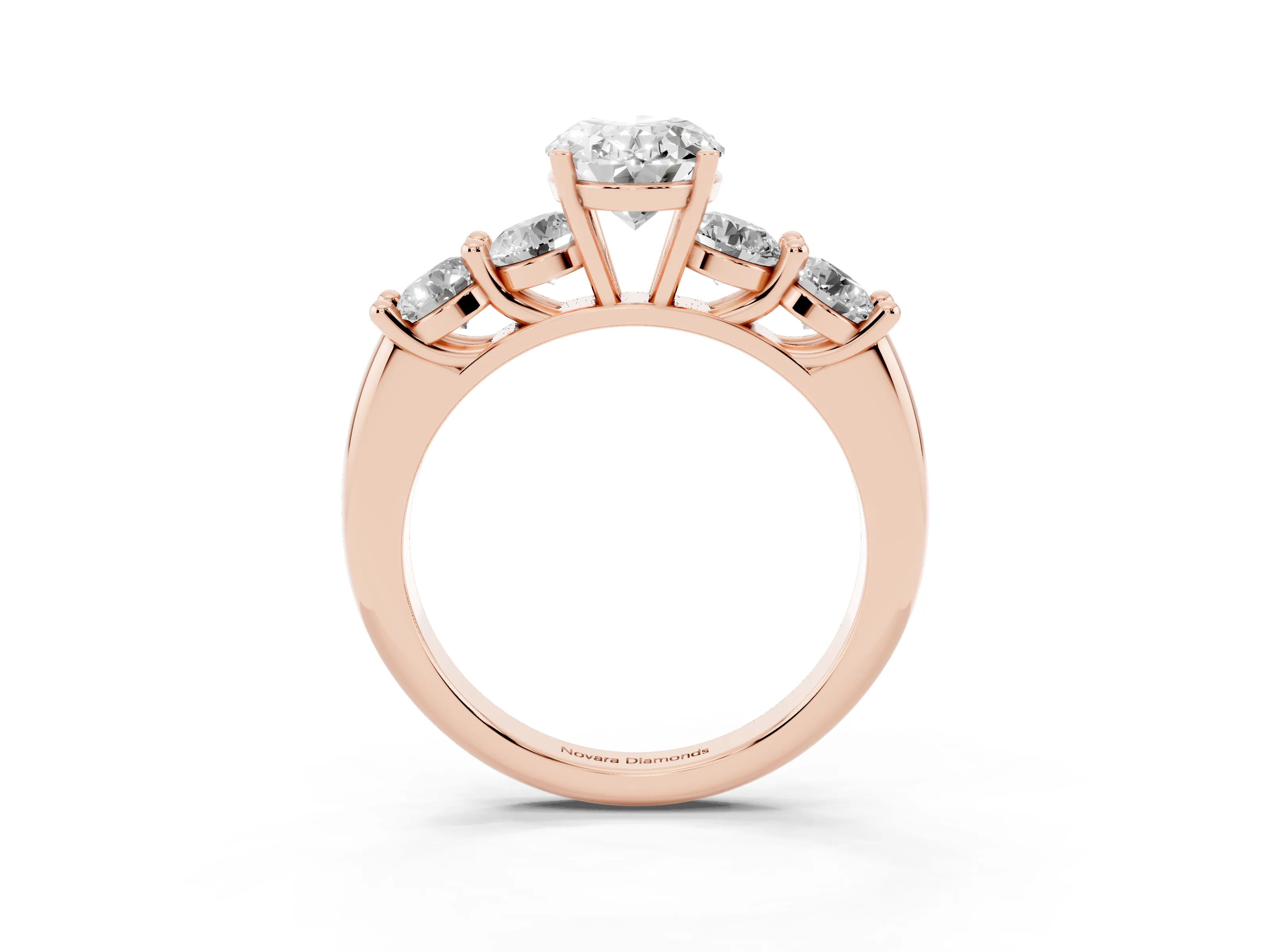 Oval Cut Diamond Five-Stone Prong Set Ring Set in Rose gold with Classic Band