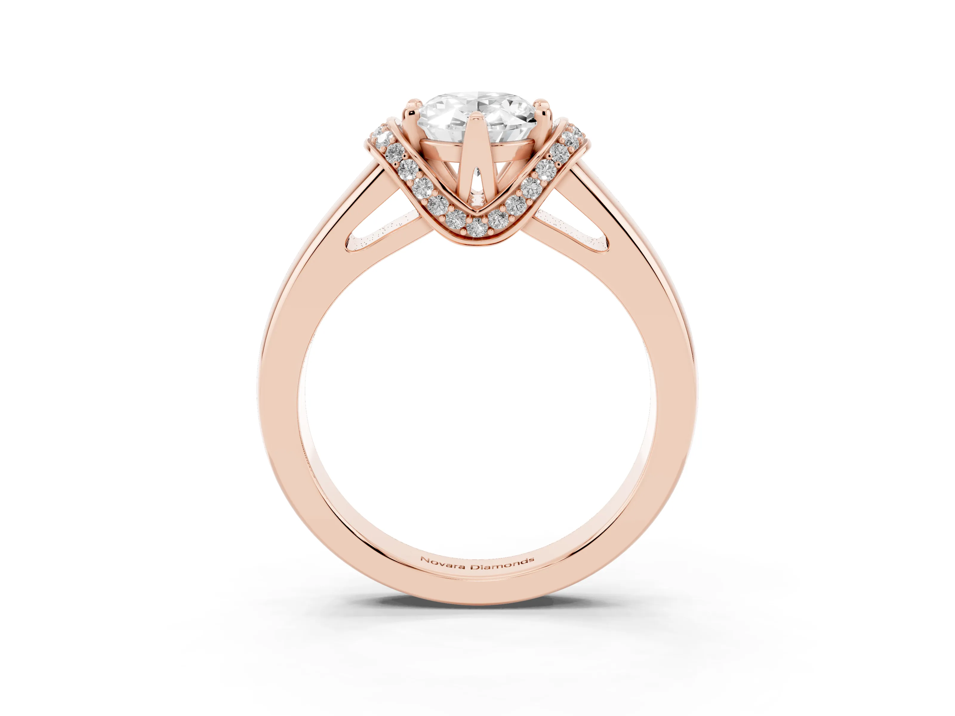 Oval Cut Diamond Pavé Band Solitaire Ring Set in Rose gold with Prong Setting