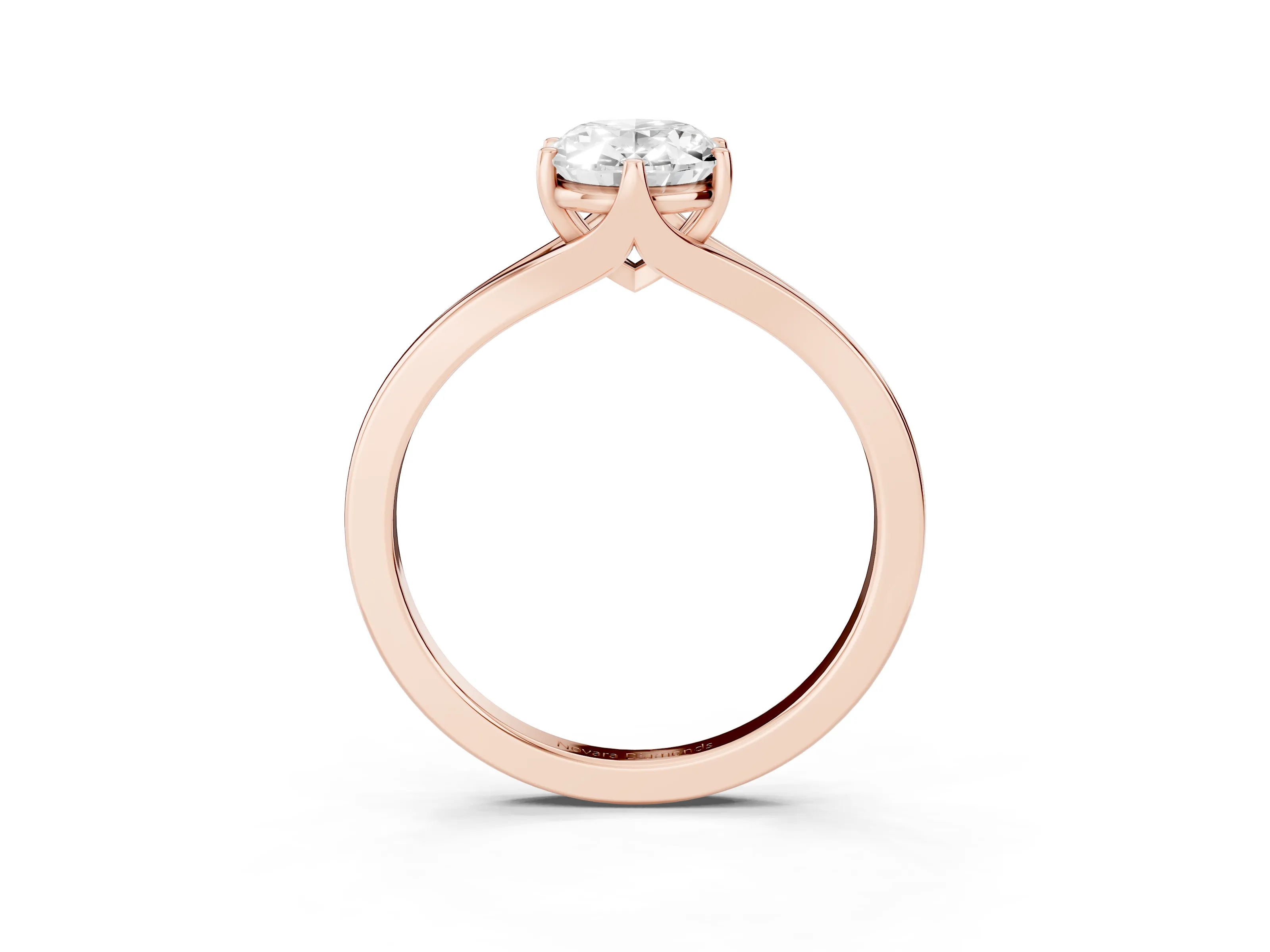 Oval Cut Diamond Solitaire Ring Set in Rose gold with Polished Tapered Band and Prong Setting