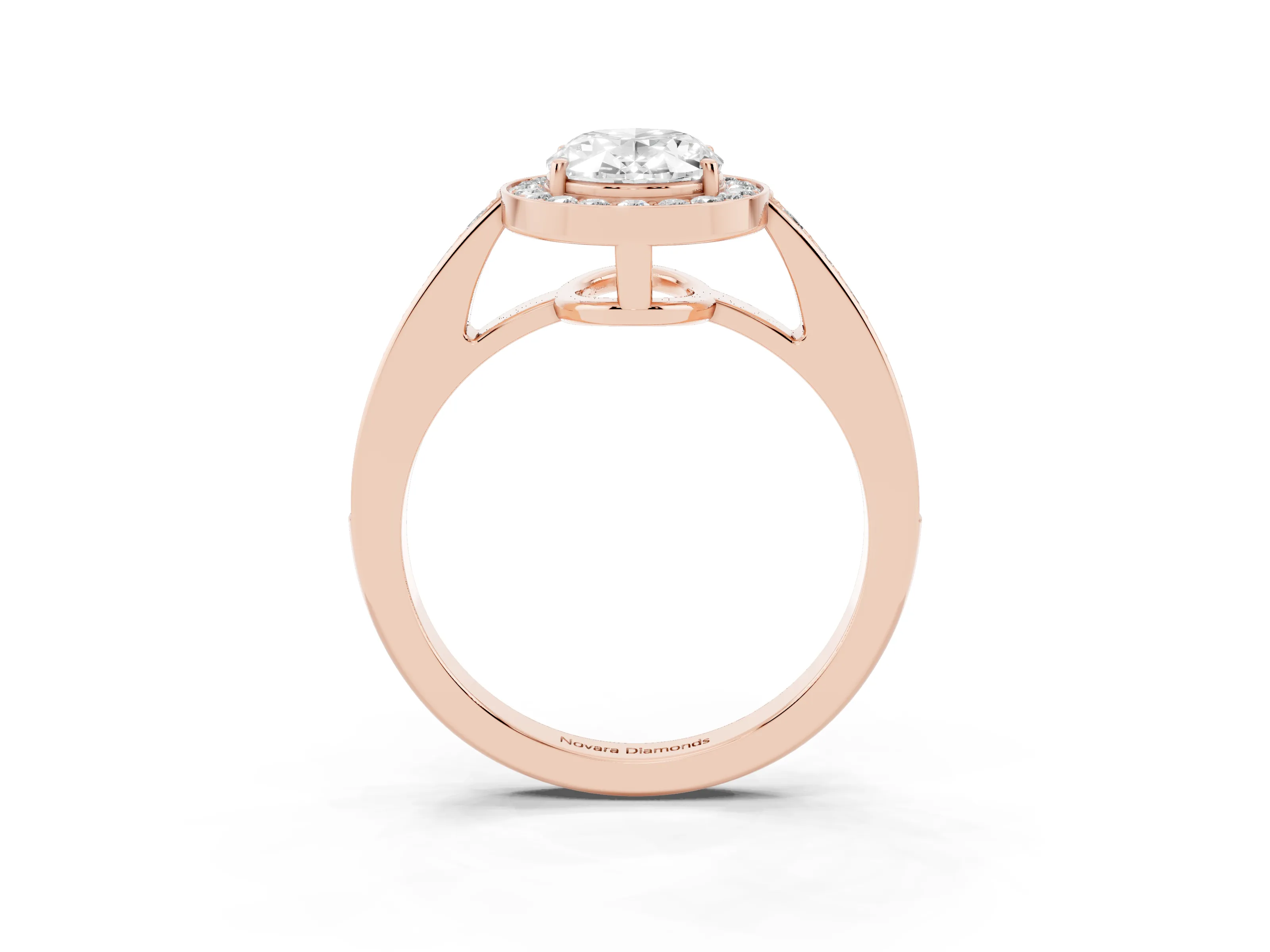 Oval Cut Diamond Halo Pavé Engagement Ring Set in Rose gold with Bezel Setting