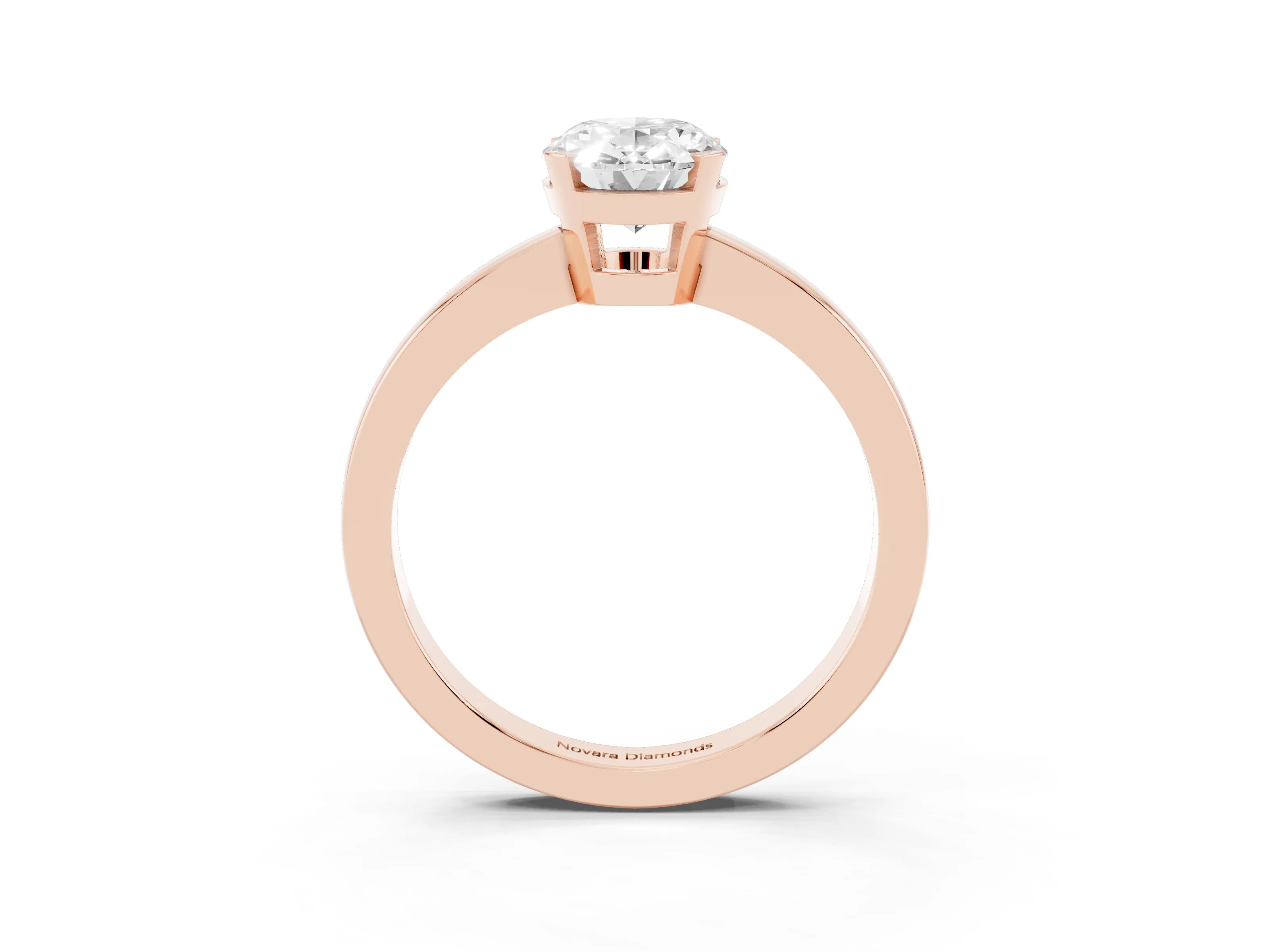 Oval Cut Diamond Solitaire Ring Set in Rose gold with Prong Head and Smooth Polished Band