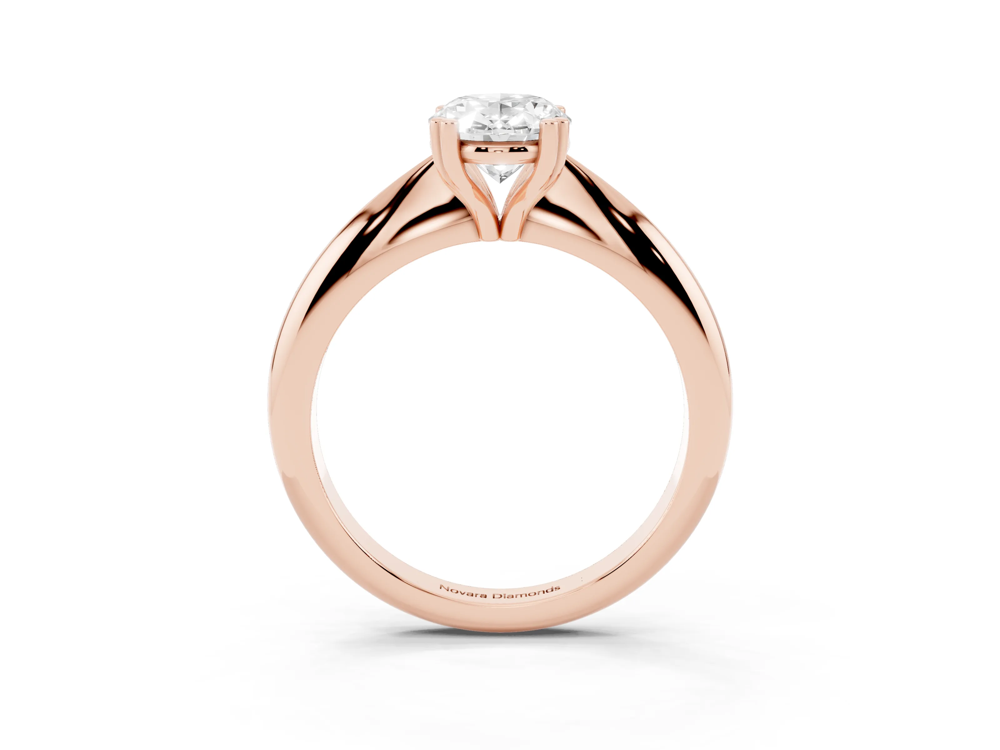 Oval Cut Diamond Solitaire Engagement Ring Set in Rose gold with Tapered Band and Prong Setting