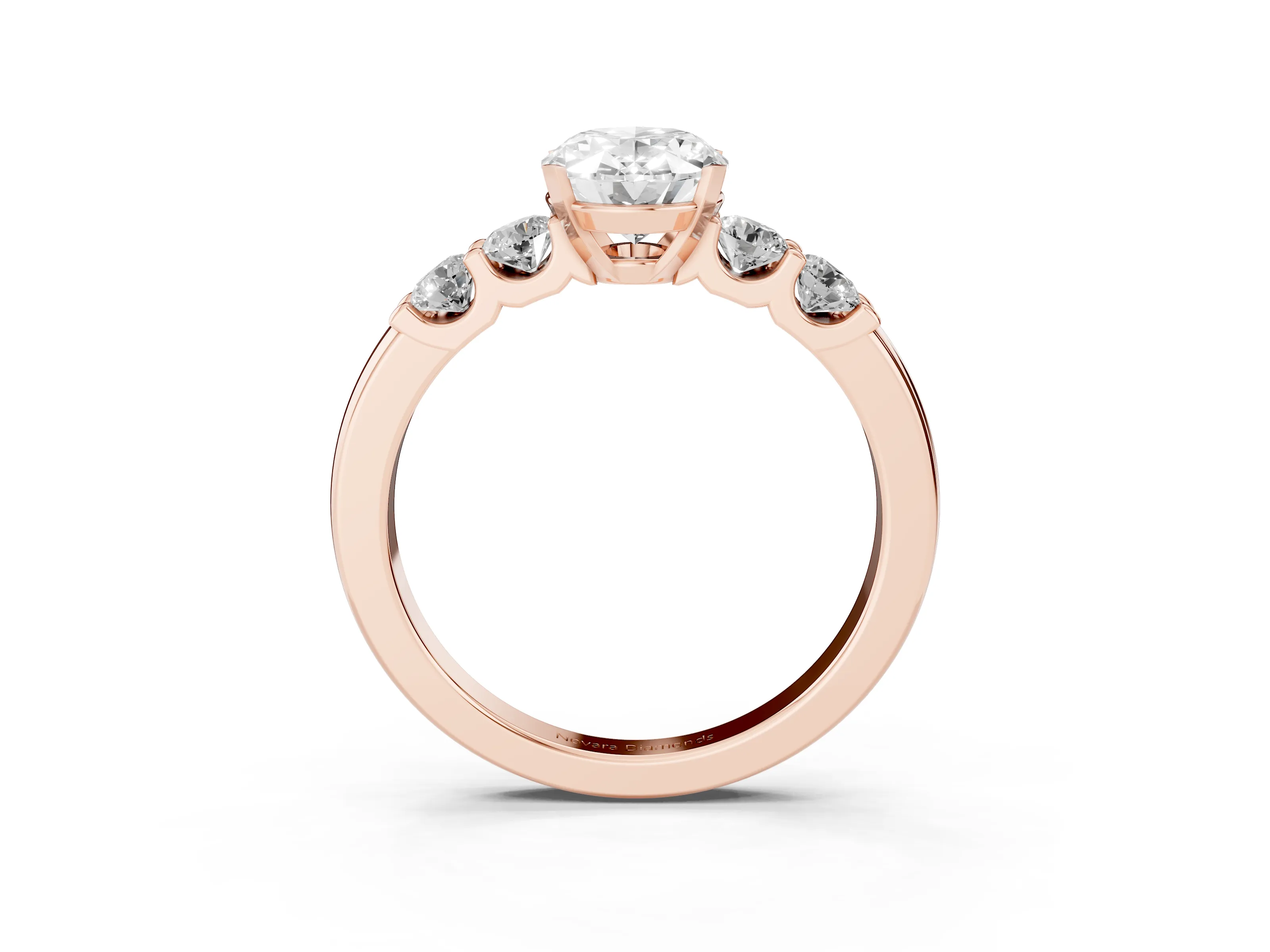 Oval Cut Diamond Five-Stone Prong Set Engagement Ring Set in Rose gold with Channel Band