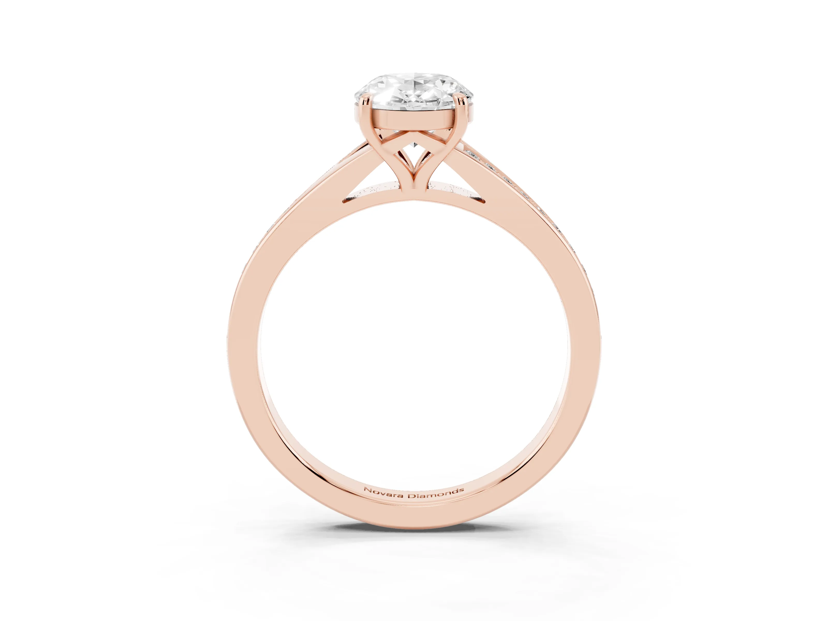 Oval Cut Diamond Solitaire Ring Set in Rose gold with Pavé Accent Band and Classic Prong Setting