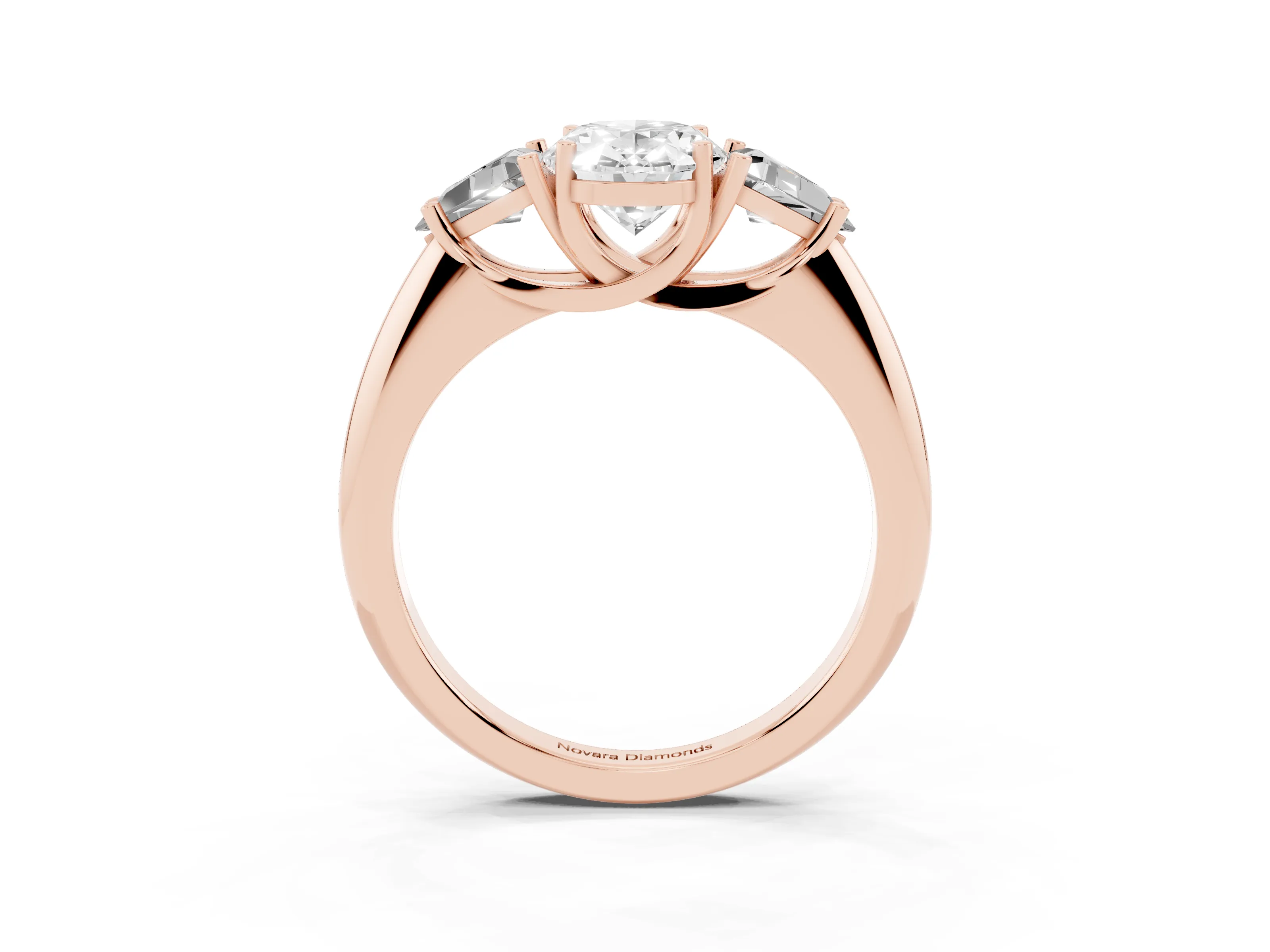 Oval Cut Diamond Three-Stone Engagement Ring Set in Rose gold with Trillion Side Stones