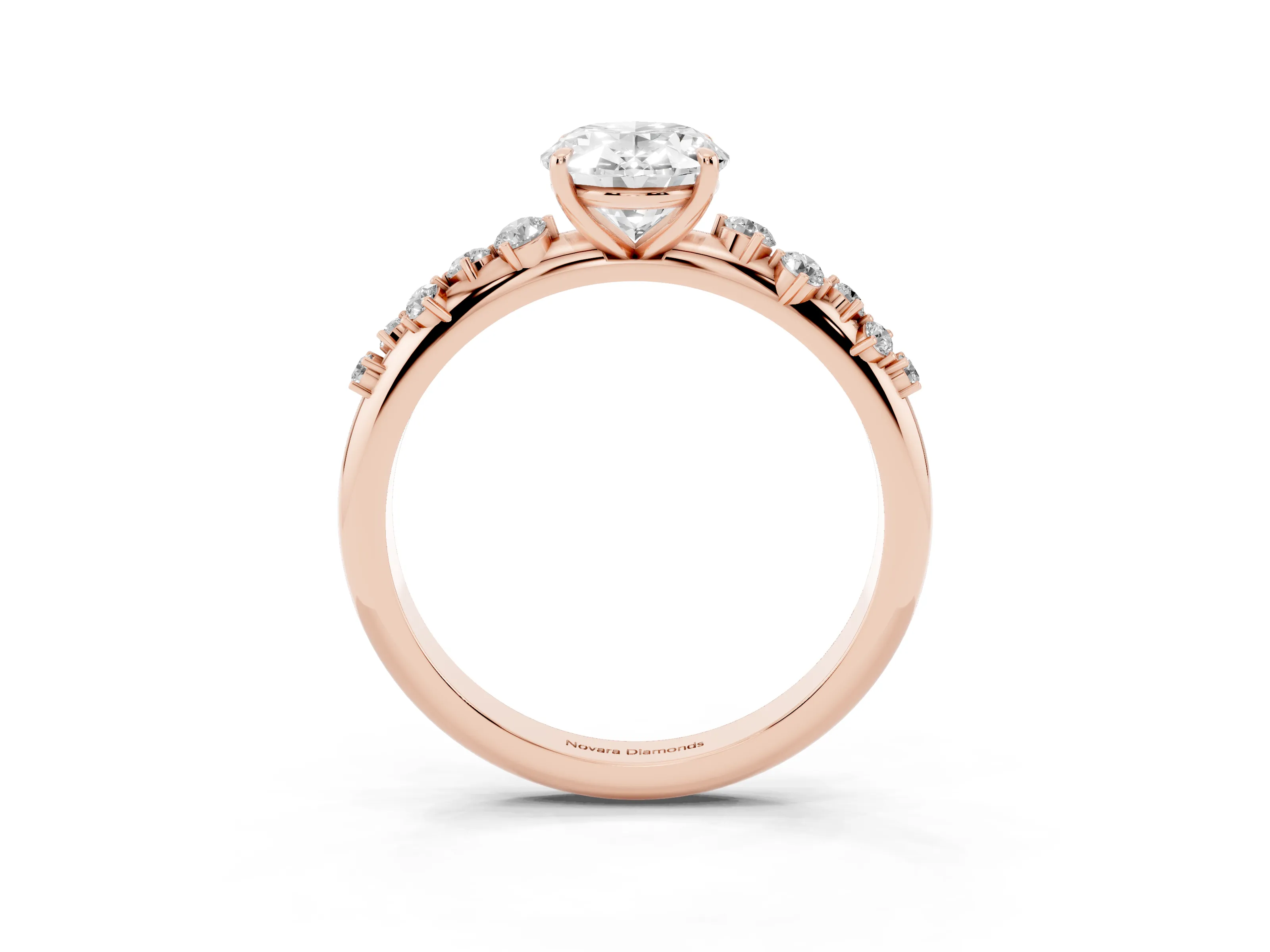 Oval Cut Diamond Cluster Solitaire Ring Set in Rose gold with Prong Setting